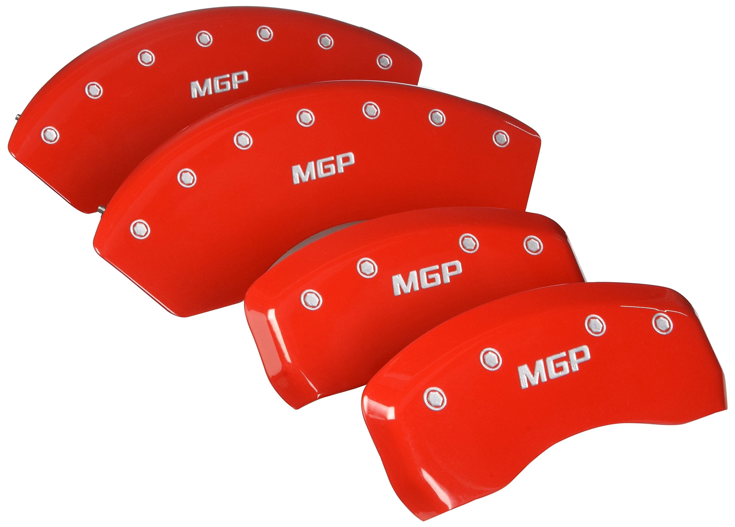 MGP Caliper Covers 37022SMGPRD Front/Rear Red Powder Coat Finish Engraved MGP Caliper Cover, (Set of 4)