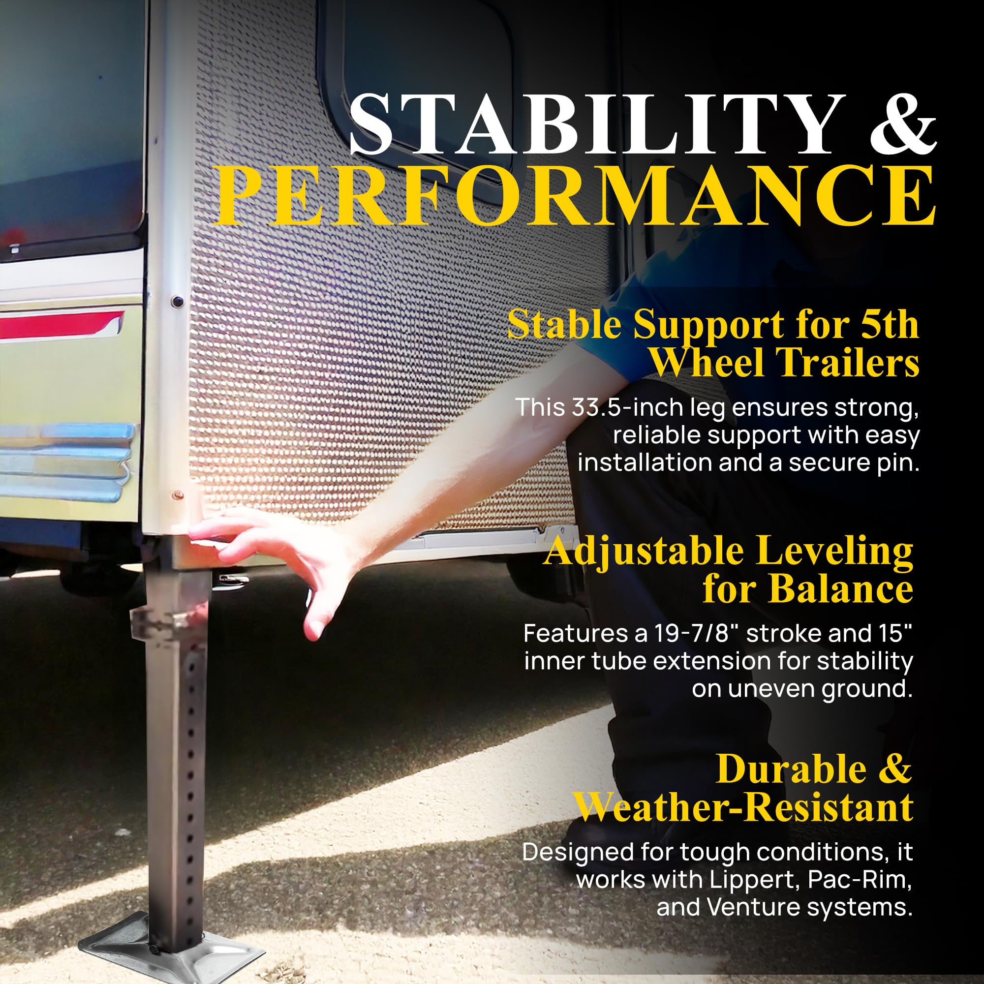 Stromberg Carlson Venture LG-177202 Lead Leg - 5th Wheel Landing Gear Replacement for RV, Camper & Trailer - Compatible with Lippert, Pac-Rim & Venture - Pin Included - Black, 33.5" Leg