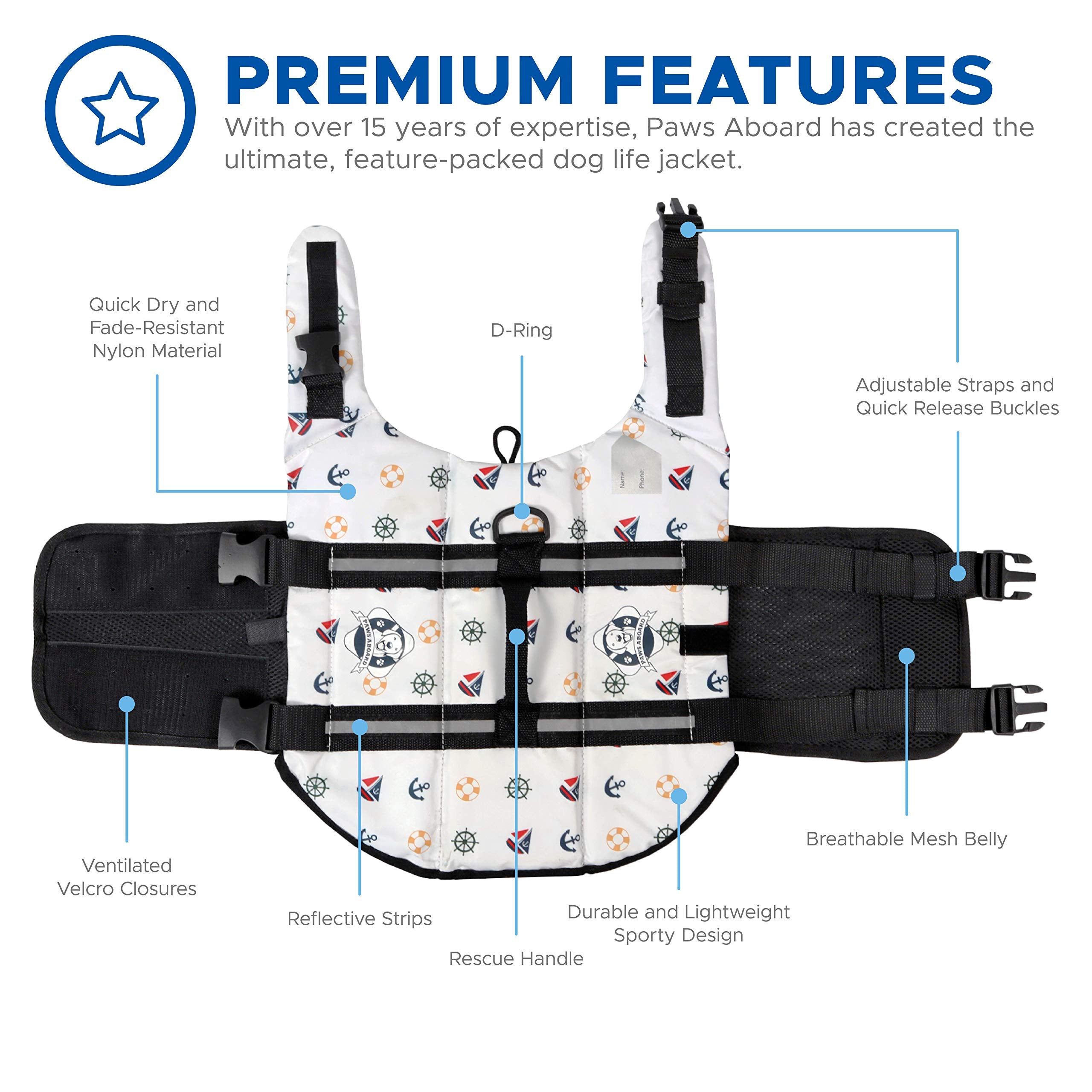 Paws Aboard Medium Doggy Life Jacket - Nautical Dog M1400-N1400