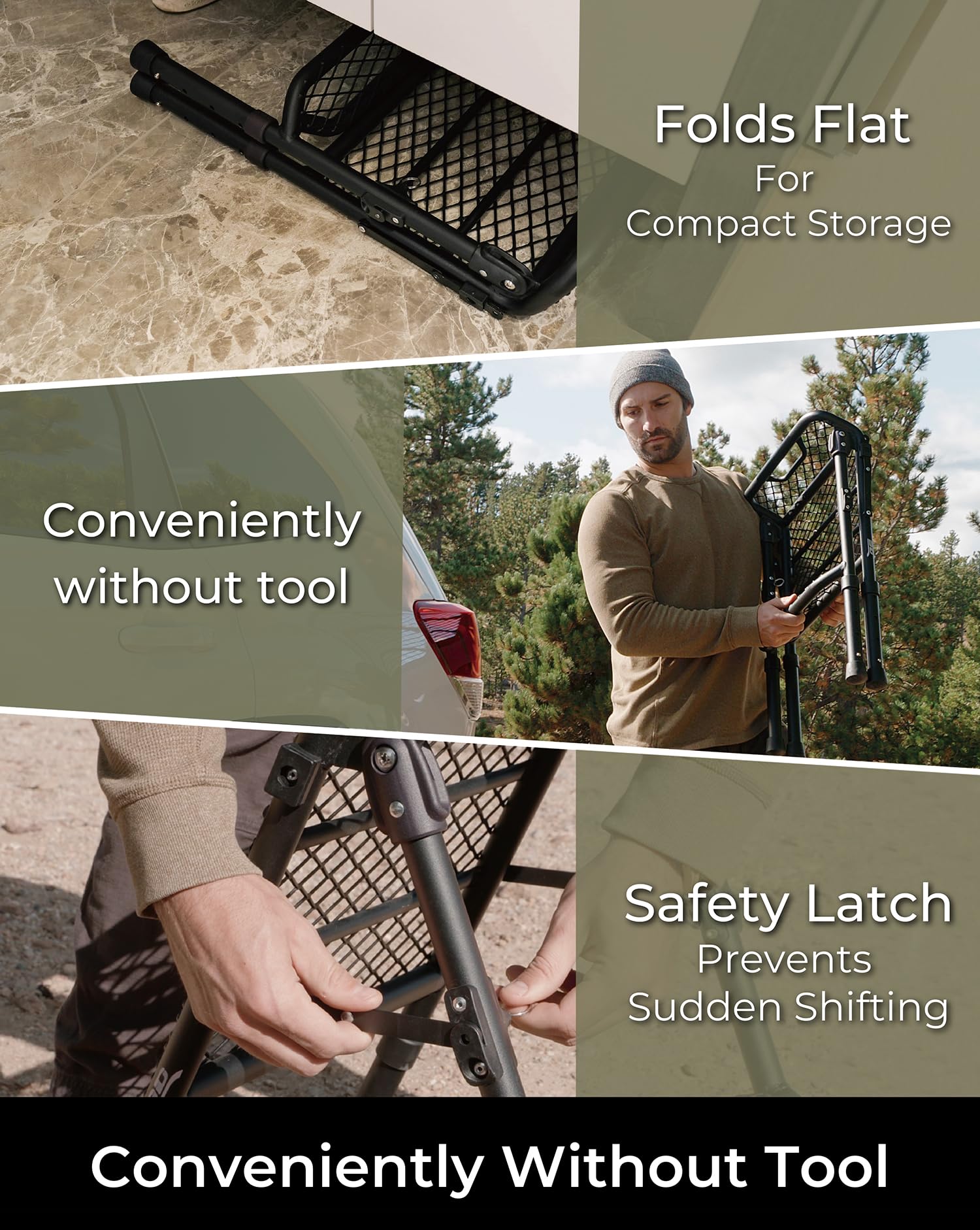 3D MAXpider Tire Step Modular - 3 Modes (Tire Ladder/A-Ladder/Folding), Portable & Adjustable Height for Up to 30" Tires - Carbon Steel, Sand