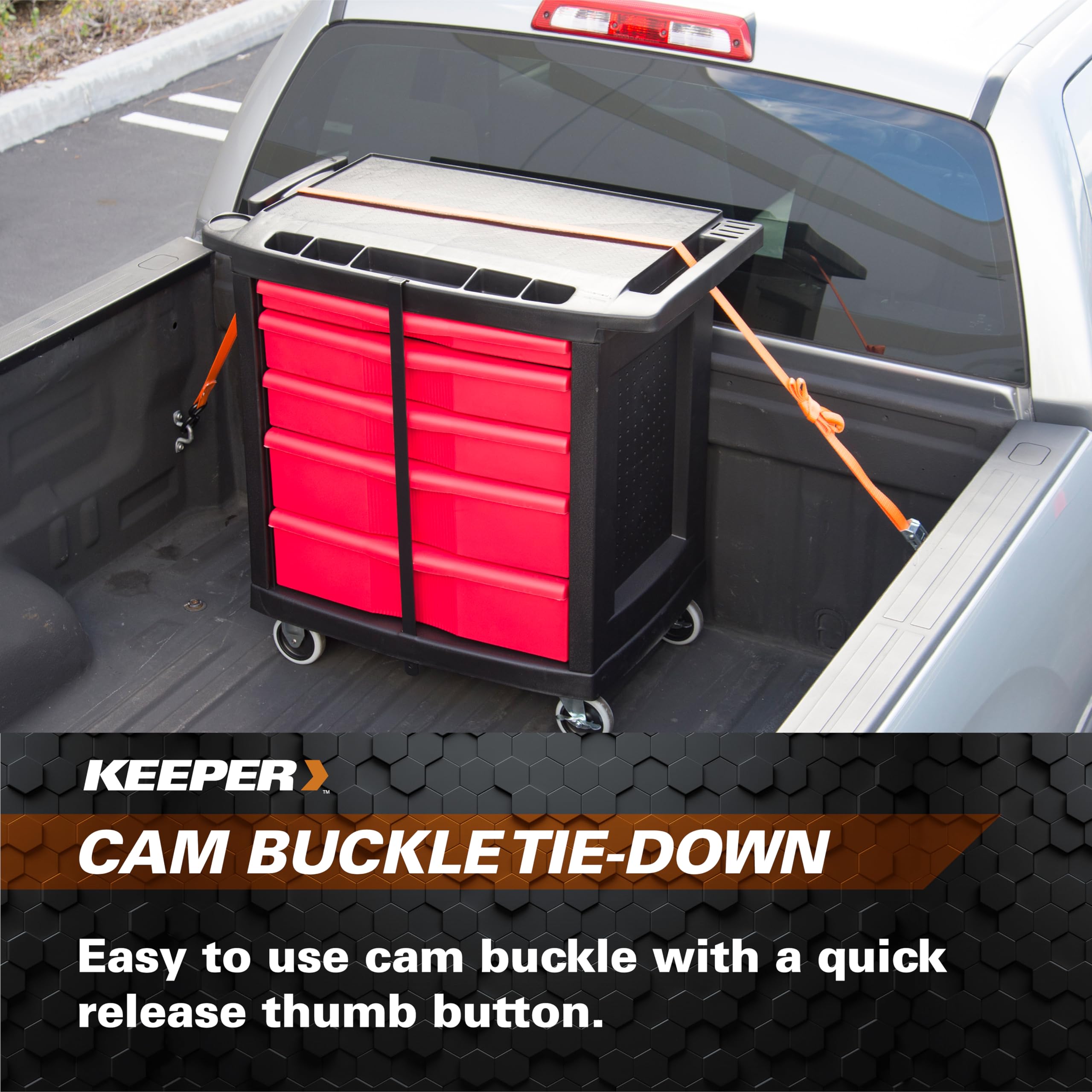 1” x 15’ Heavy Duty Cam Buckle Tie-Down Keeper with S Hooks - 400 lbs. Working Load Limit and 1,200 lbs. Break Strength