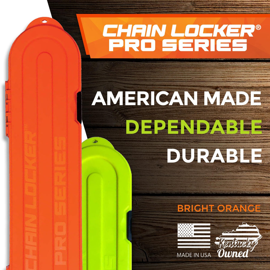 Universal Portable Chain Locker Pro Series - Saw Storage Case for Long Blades - Double Row, Double-Sided for Sharp & Dull Chains, 2” Tall, Made in USA - High-Vis Orange - Holiday Gift for Family