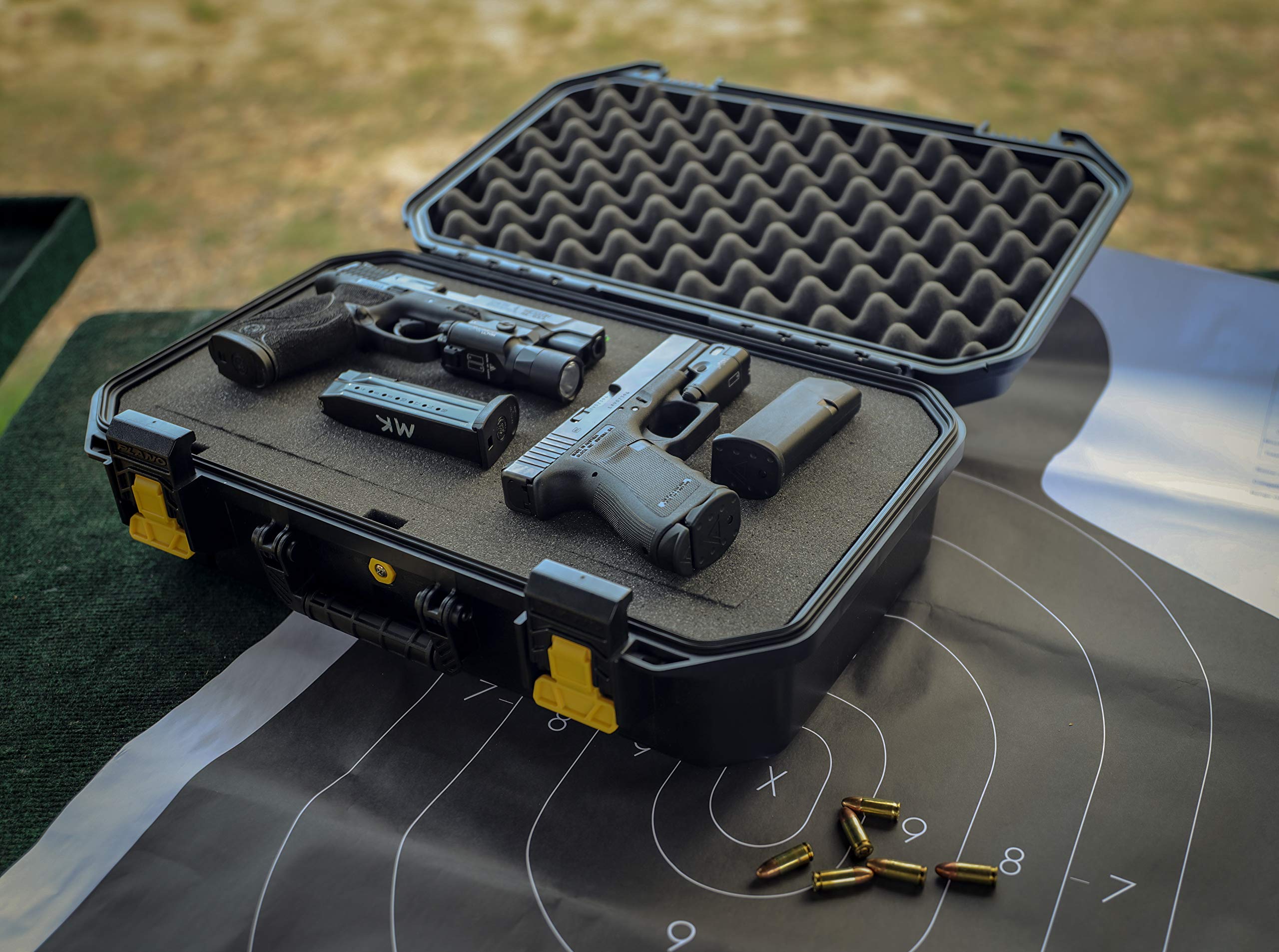 Plano Four All-Weather Pistol Case Watertight & Dust-Proof Gun Case for Two Pistols; High Density Pluck Foam, Black; Continuous Dri-Loc Seal
