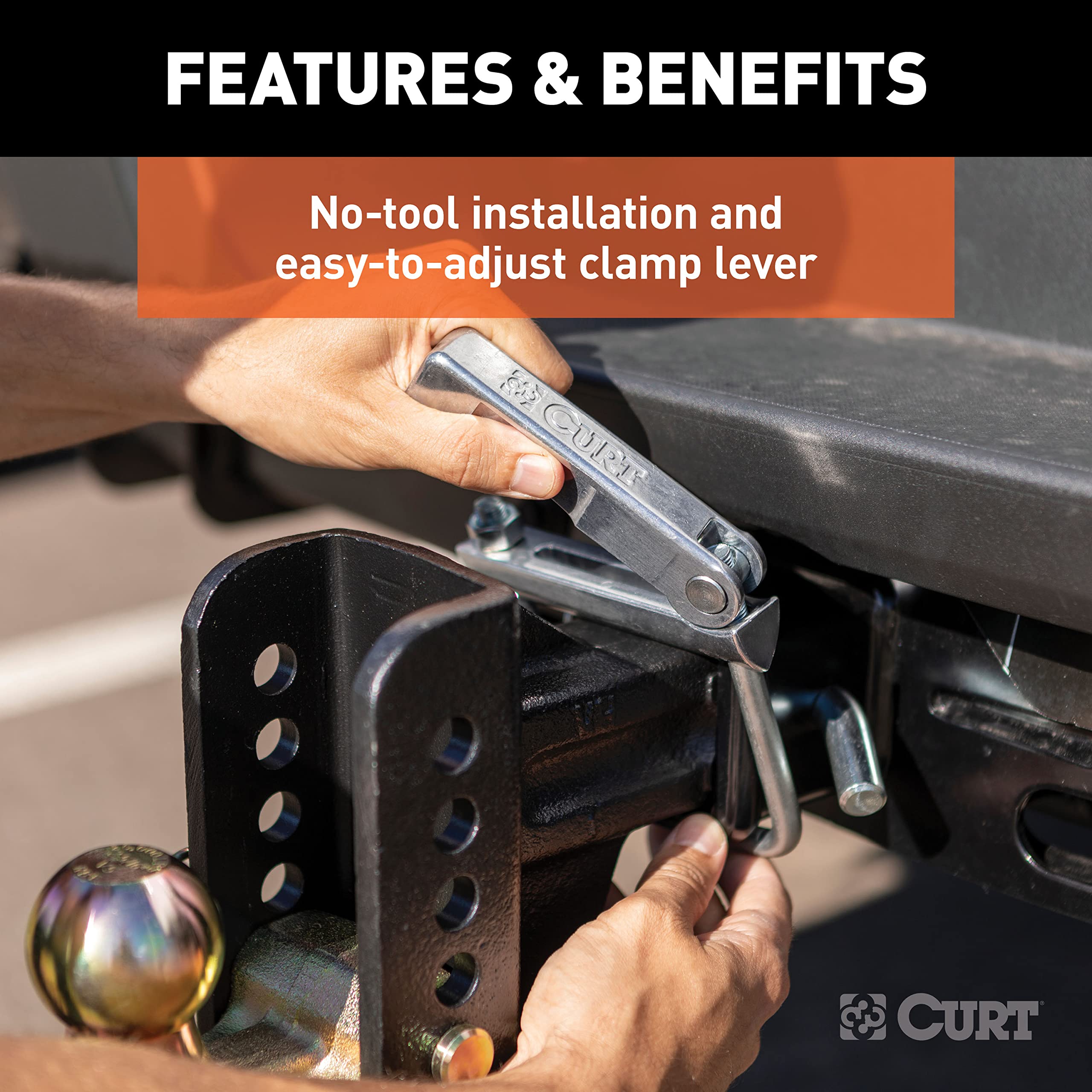 No-Tool CURT Anti-Rattle Hitch Clamp Tightener for 2-1/2-Inch Receiver, Hollow or Solid Shanks