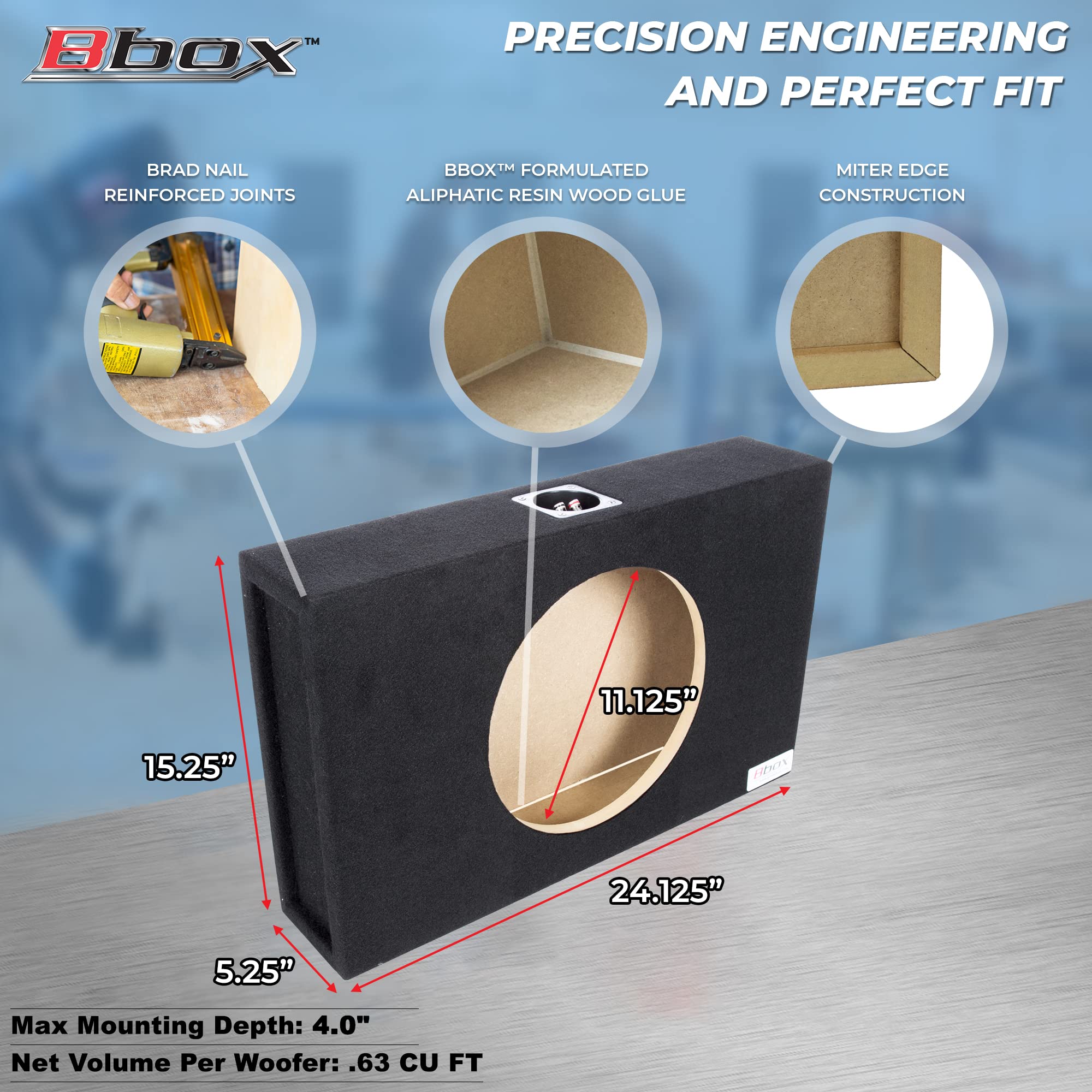 12SME Atrend 12” Single Sealed/Shallow Mount Subwoofer Enclosure, Charcoal