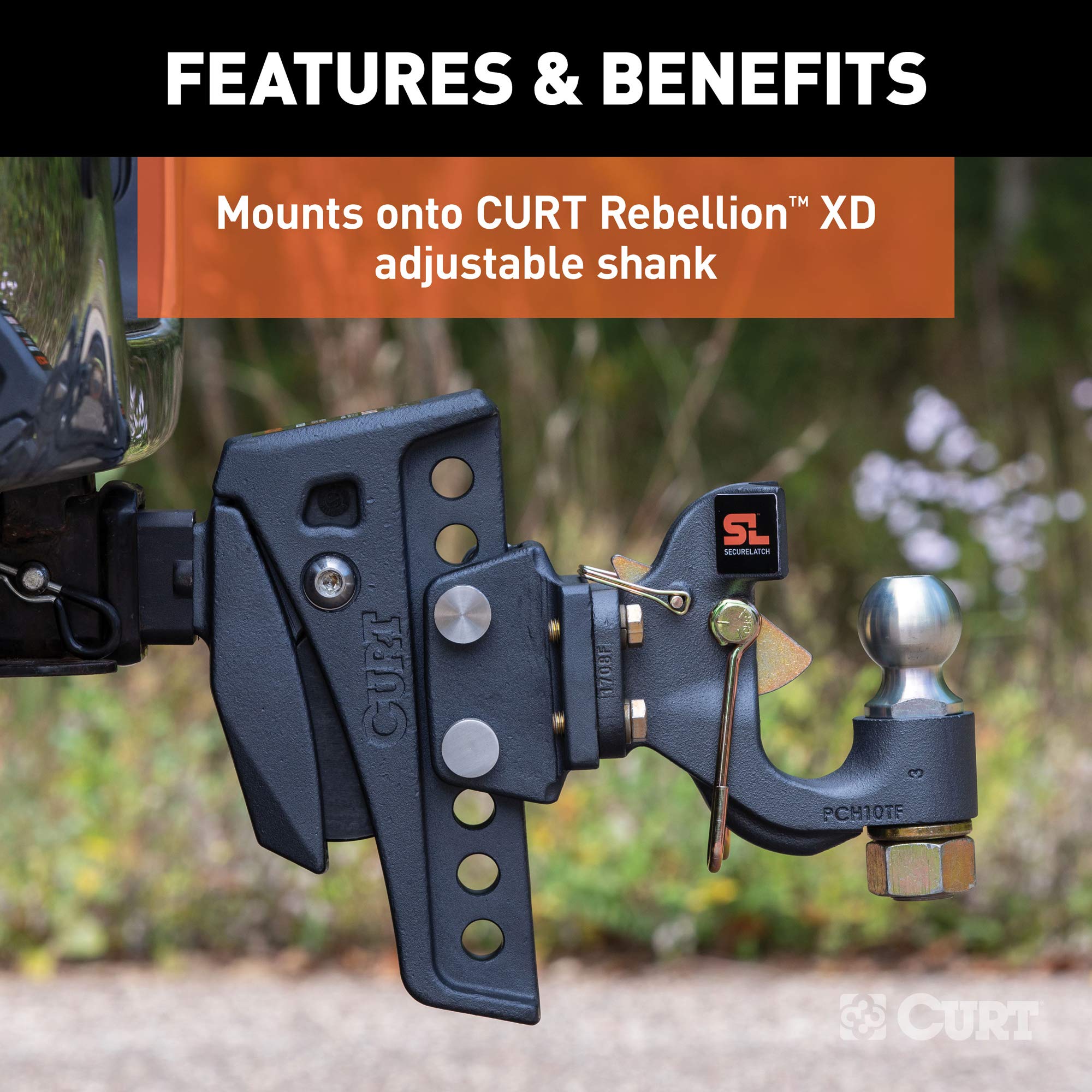 CURT Rebellion XD Adjustable Cushion Hitch Pintle Mount Attachment, Shank Required, Black