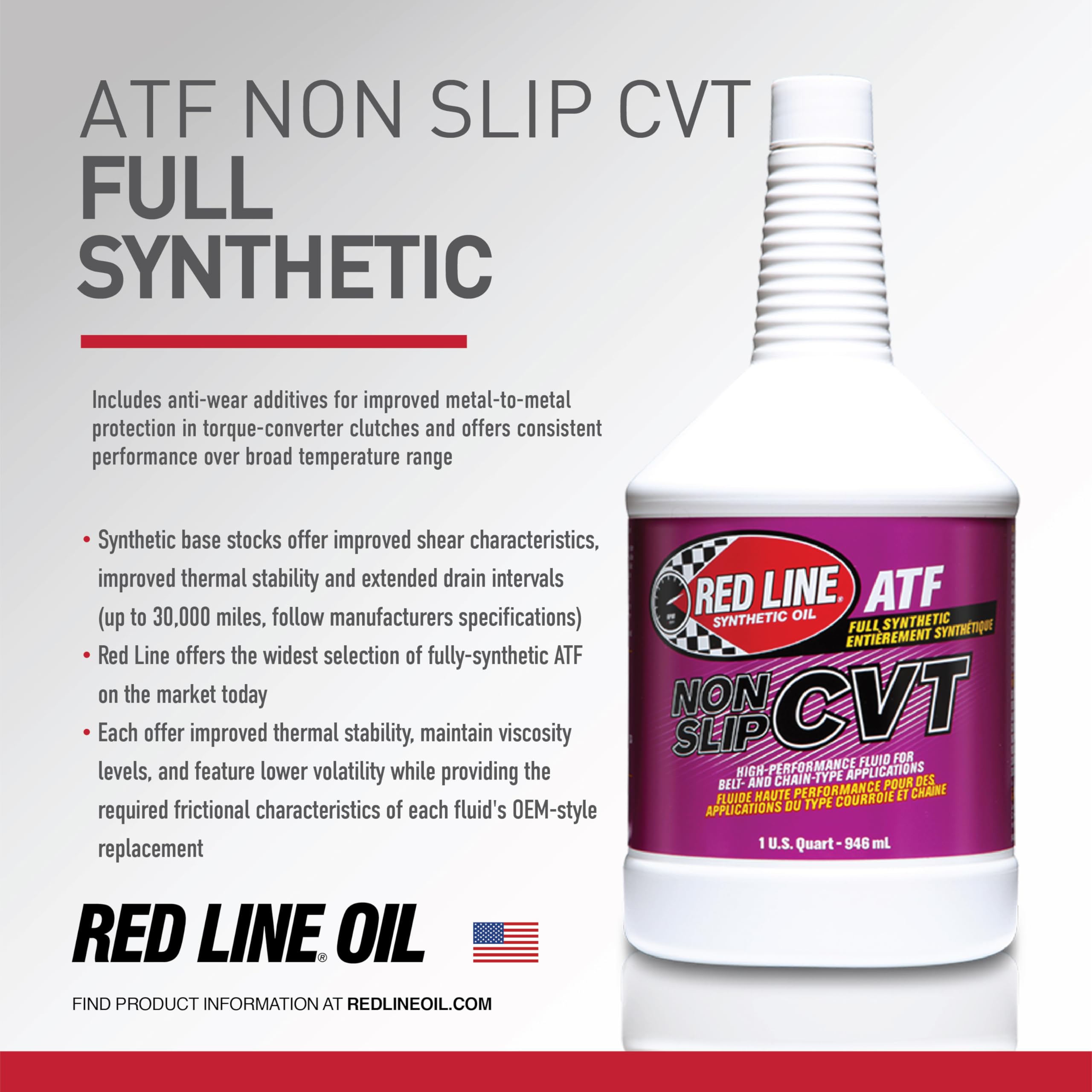 Synthetic Red Line Non-Slip Continuously Variable Transmission Fluid (CVT) - 5 Gallon Pail 30806