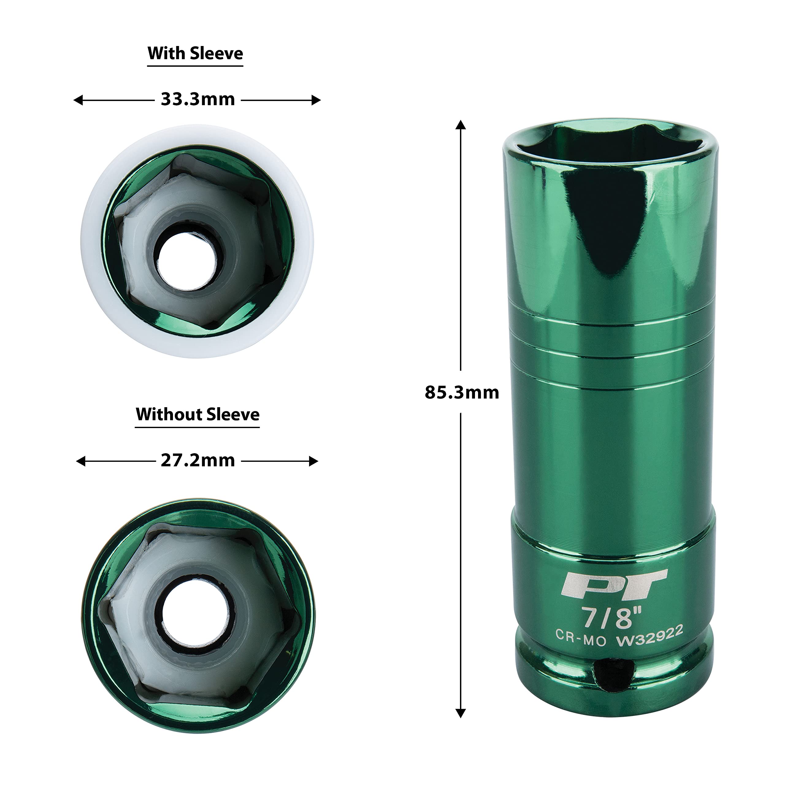 Performance Tool 1/2-Inch Impact Drive W32922 7/8-Inch Thin Wall Socket, Green
