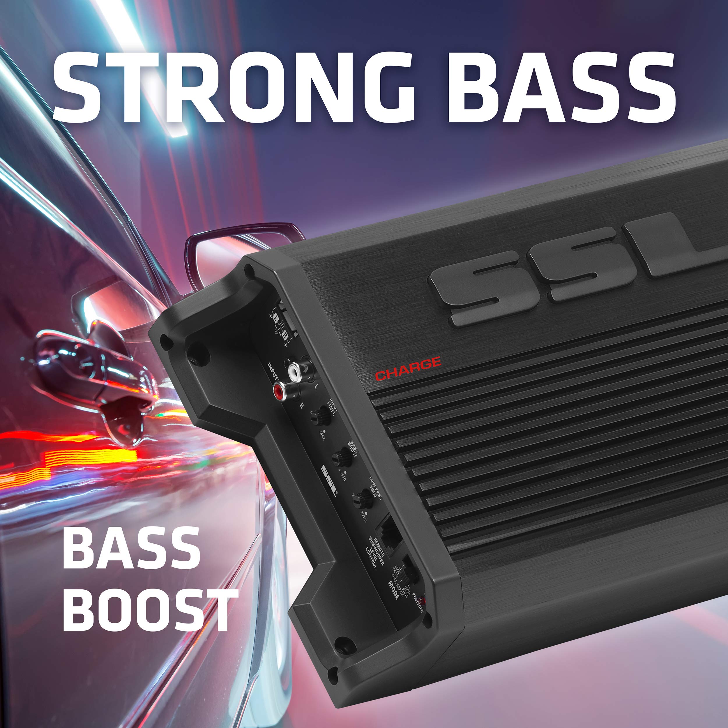 Sound Storm Laboratories Charge Series CG1202 2 Channel Car Audio Amplifier - 1200 High Output, 2-8 Ohms, High/Low Level Inputs, High/Low Pass Crossover, Bridgeable, Hook Up to Subwoofer for Bass