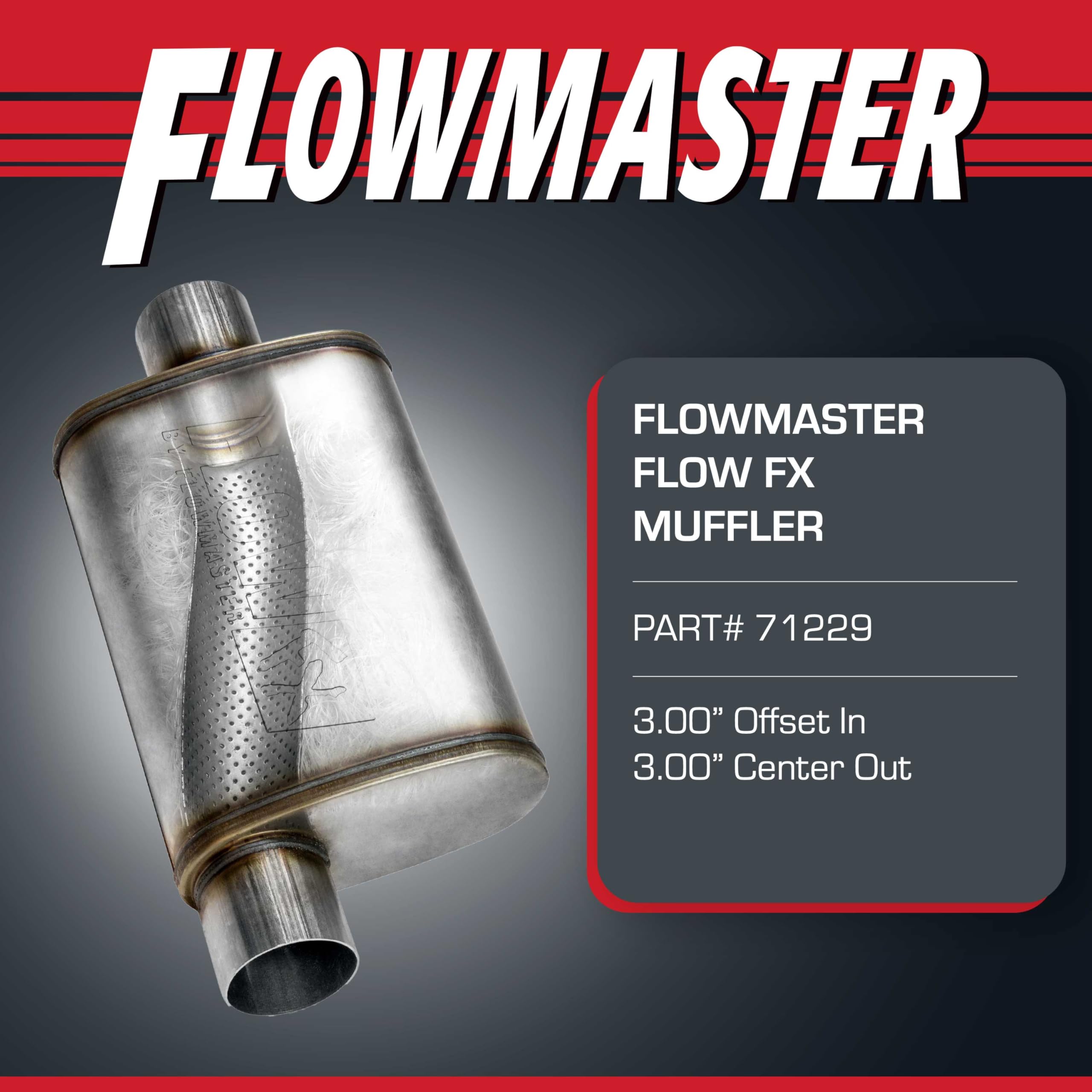 Flowmaster Chambered FX Muffler – 3.00” Offset In / 3.00” Center Out – Moderate Sound – Stainless Steel – Affordable Performance for Modern Trucks, Muscle Cars & Daily Drivers (71229)