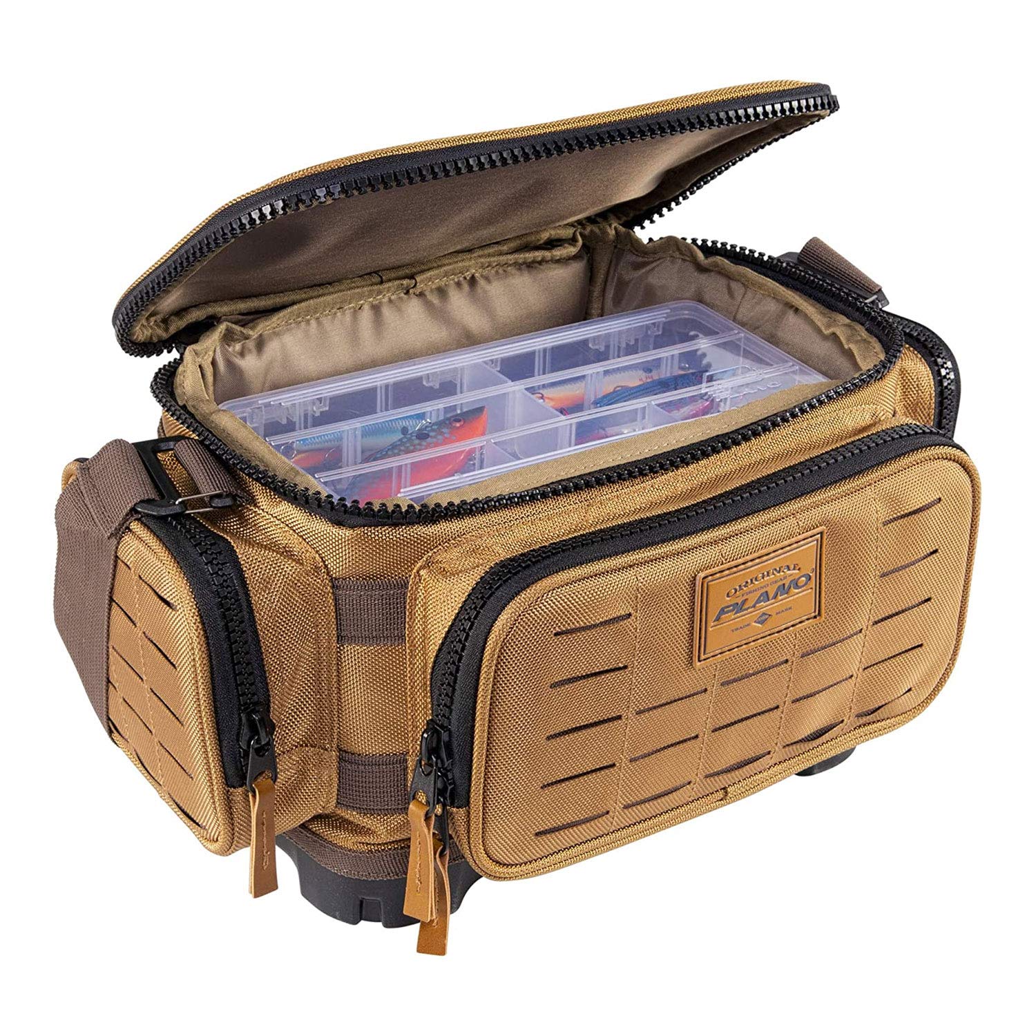 3700 XL Plano Guide Series Tackle Bag, Beige 1680 Denier Fabric with Waterproof Base, Includes 10 StowAway Utility Organization Boxes, Large Premium Fishing Storage