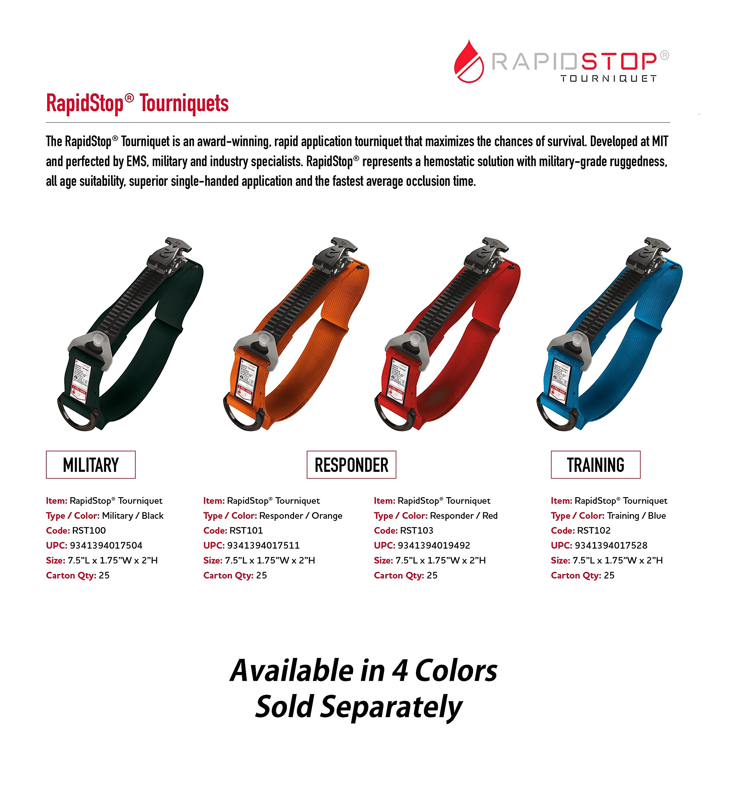 Aero Healthcare RAPIDSTOP RST102 Blue Tourniquet for Emergency Outdoor First Aid Tactical Life Saving Hemorrhage Control, Single-Handed Operation of Hemostatic Bandage. Made in The USA