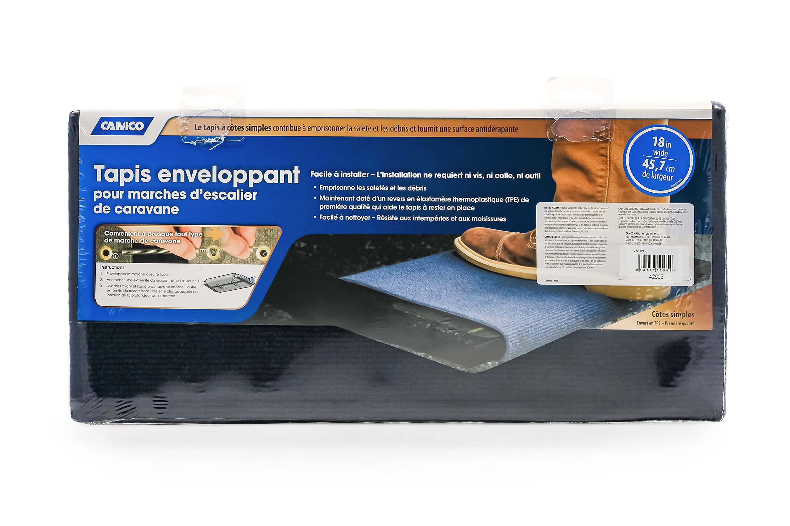 Premium Camco 42905 Wrap Around Blue RV Step Rug (100% Polyester (17.5" x 18"))