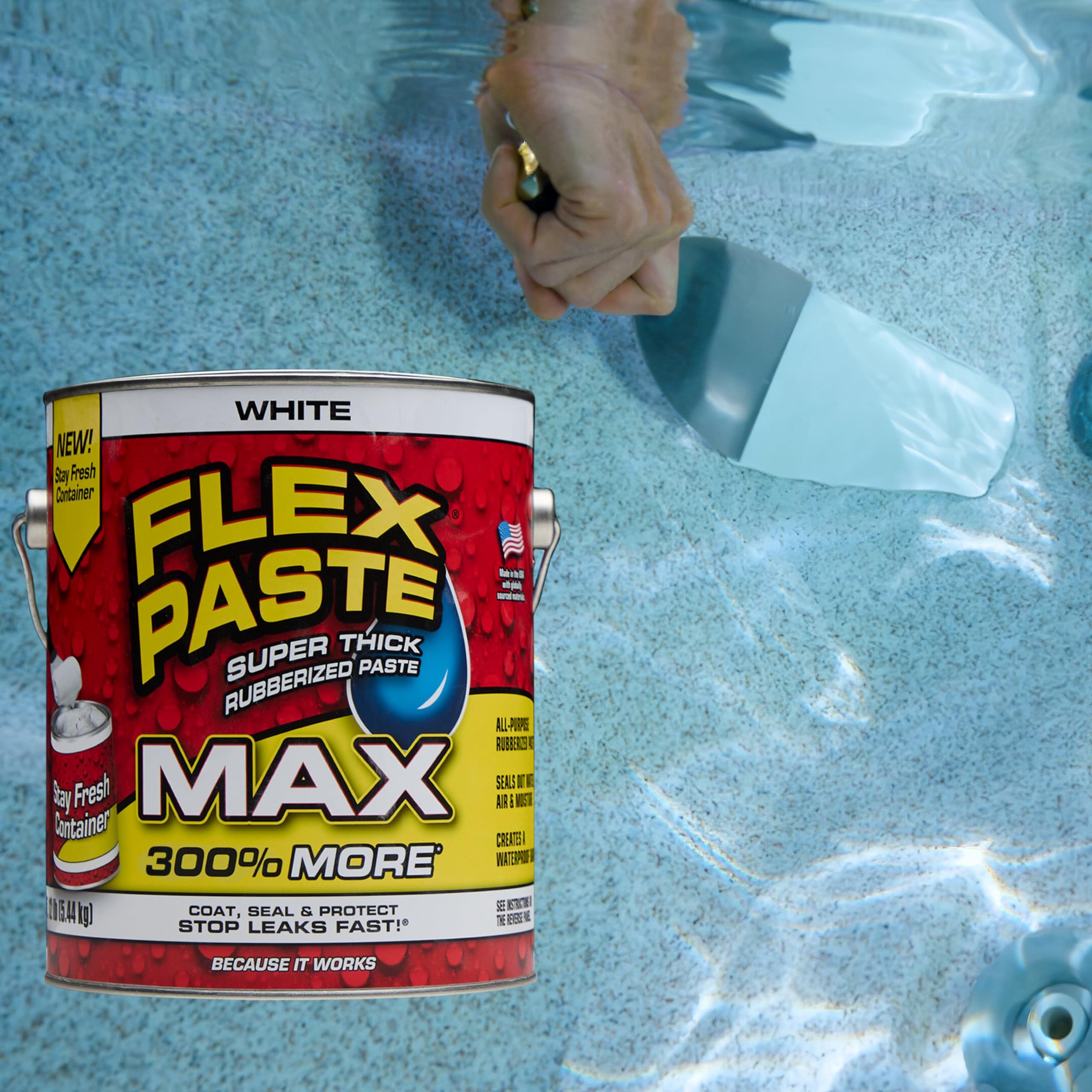 Flex Paste, Paintable Waterproof Putty, Spackle Sealant, Fill Gaps Cracks Holes - Block Out Water and Air - UV Resistant - Walls, Drywall, EPDM, Concrete, Roof, RV Repairs, White, MAX