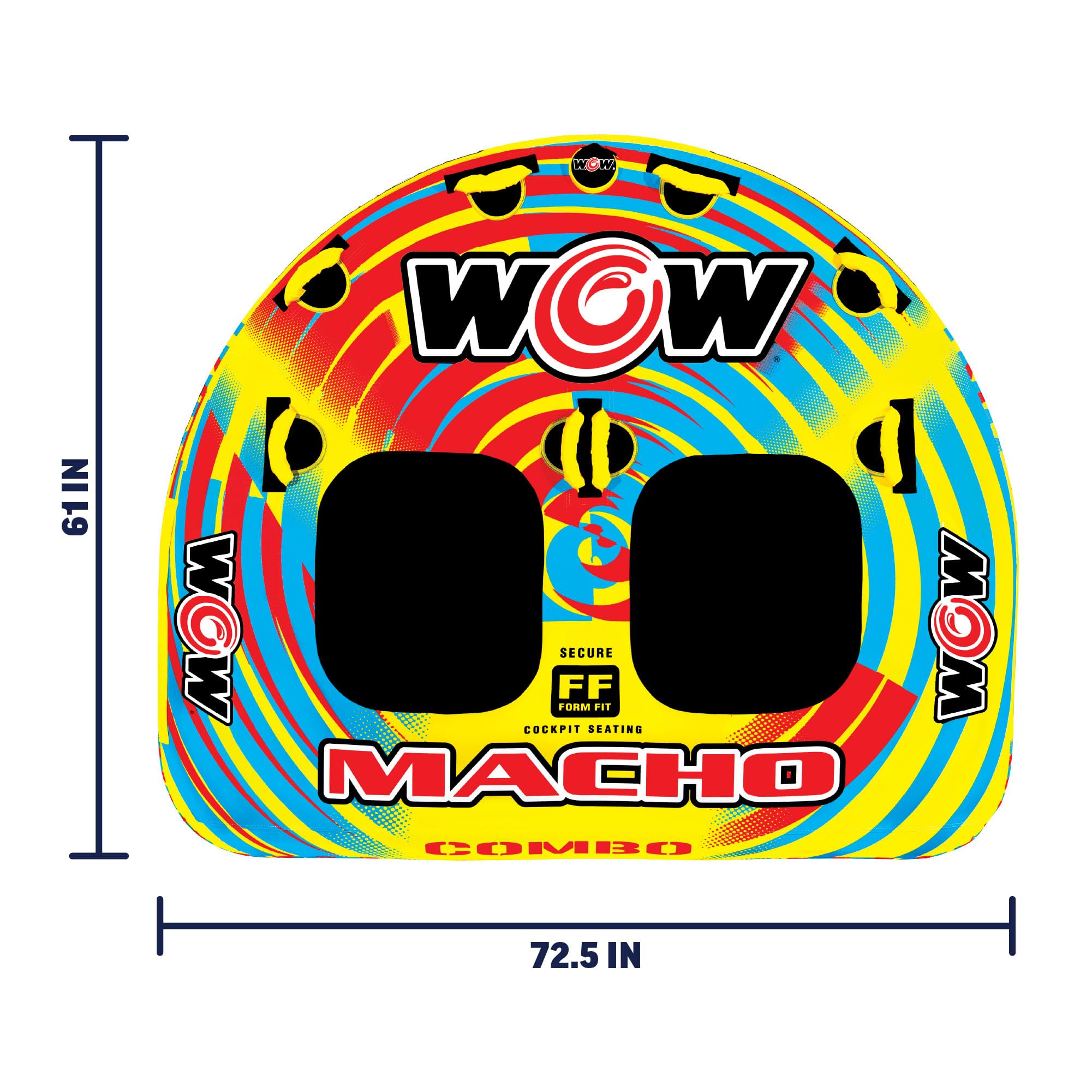 Macho Combo WOW Sports Towable Tubes for Boating, Accessories for Tubing, Water Tube for Boats - Double Seater 2 Person 340 lbs Capacity