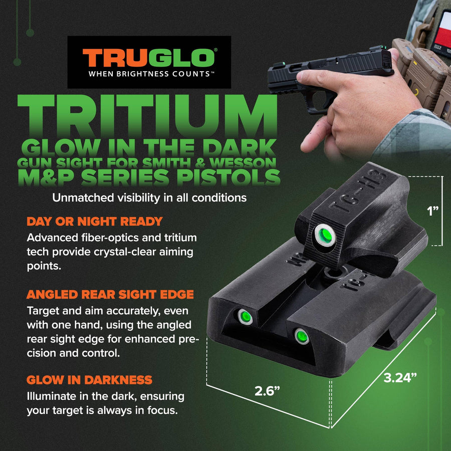 TruGlo Optic Pistol, Glow in the Dark Green/White Dot Sight for Smith & Wesson M&P Series Pistols, Tritium