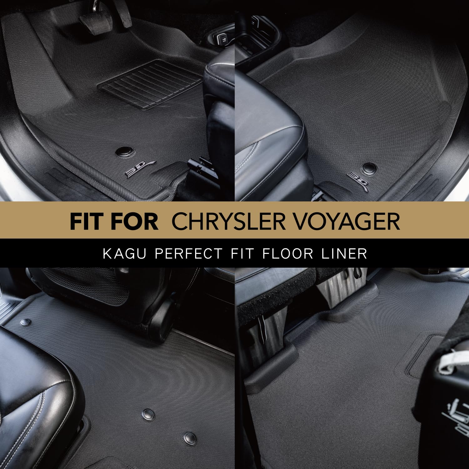 3D MAXpider Kagu Custom Fit Floor Mat (Black) Compatible with Chrysler Pacifica Touring 2017-2026 (Gasoline / 7-Seater / Bucket Seating) & Voyager 2020-2026 - Full Set