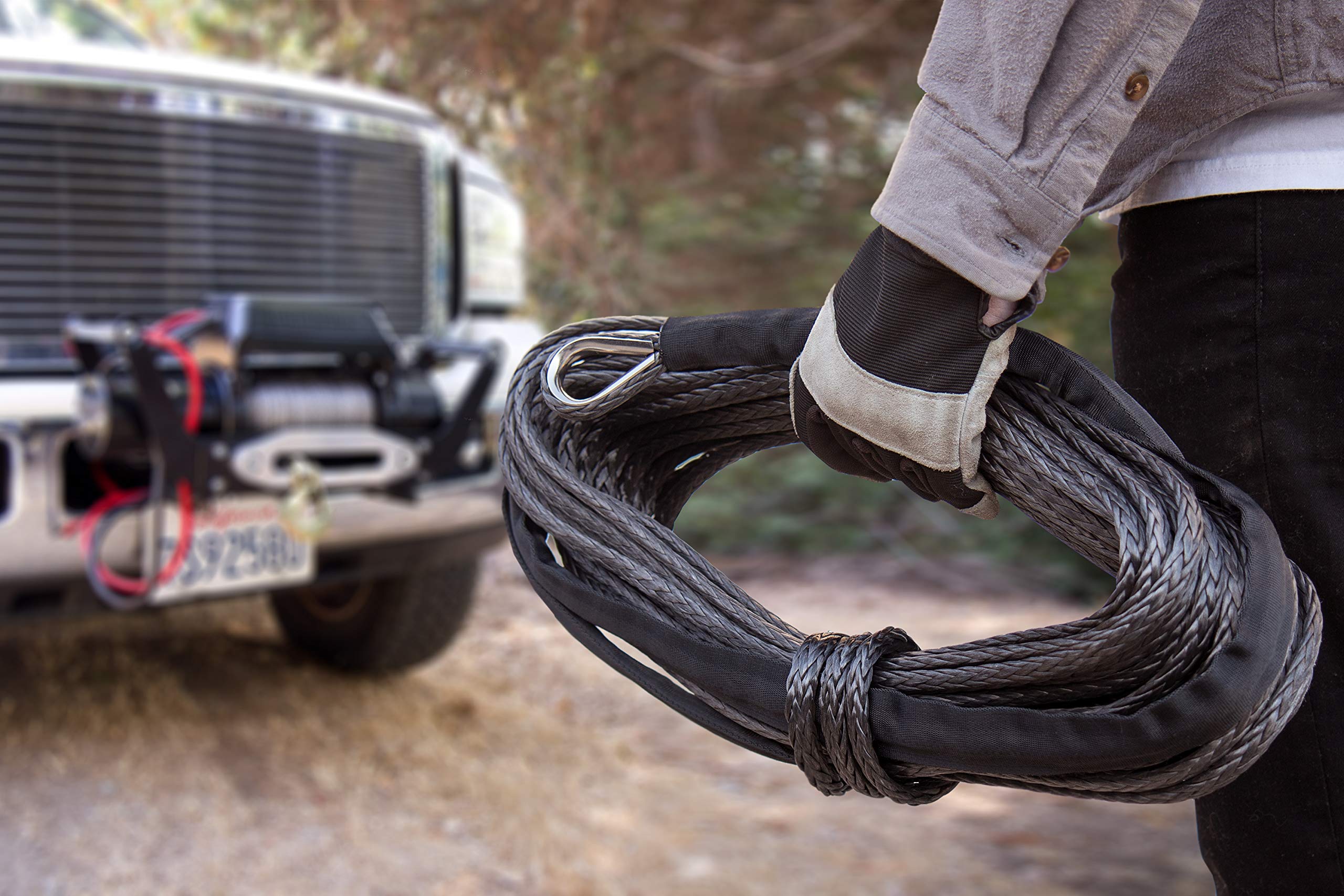 85-Foot Champion Gray Dyneema® Synthetic Winch Rope for 8000-12,000-lb. Truck/SUV Winches
