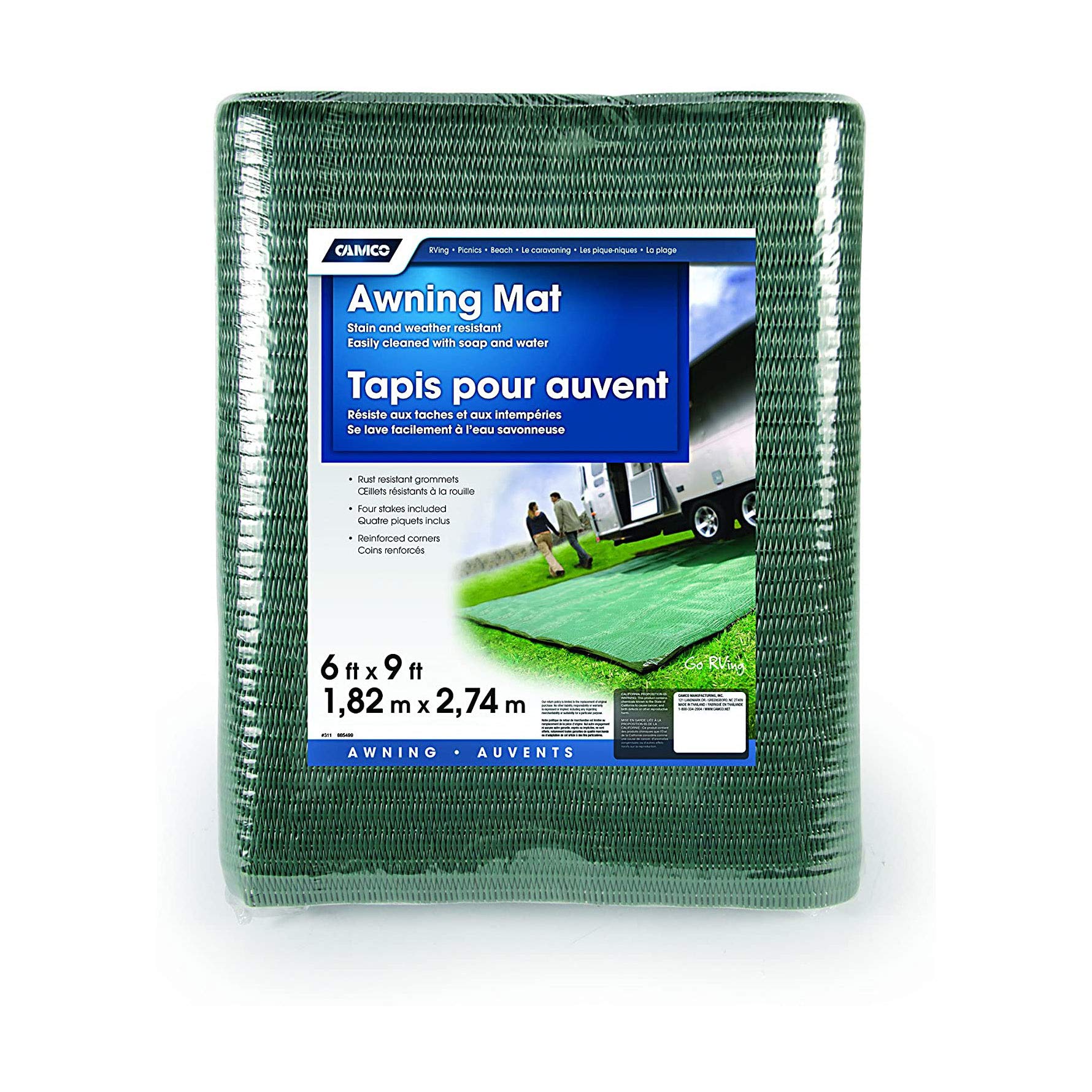 Reversible Camco 42880 Awning Leisure Mat-6' X 9', Green