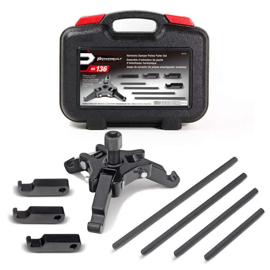 Powerbuilt 3 Jaw Harmonic Balancer Puller Set, Adjustable Crank Balancer Puller works with most late model cars and trucks in engine compartments without radiator removal - 647774