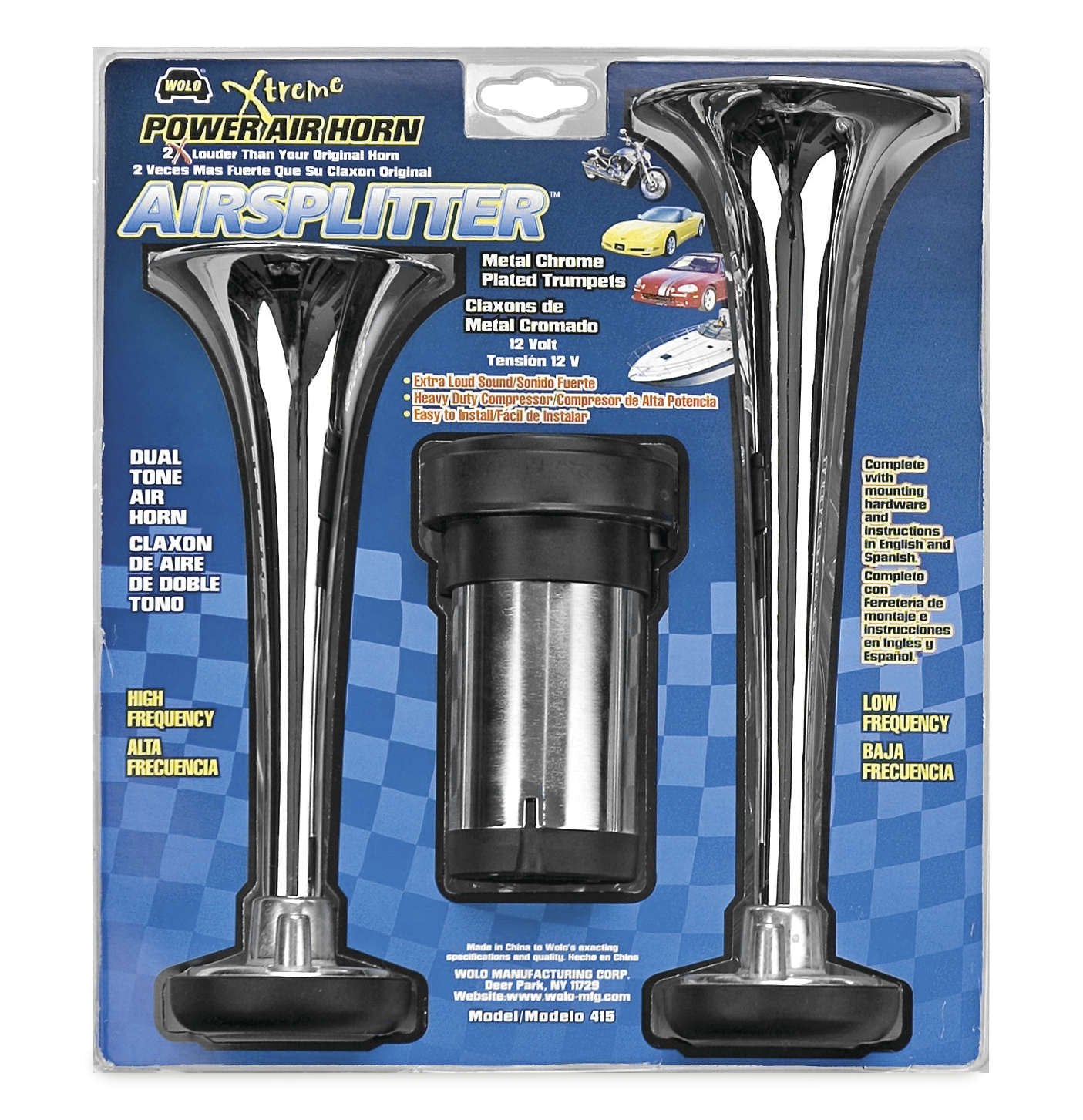 Airsplitter Wolo (415) Metal Chrome Trumpet Horns - 12 Volt, Low and High Tone