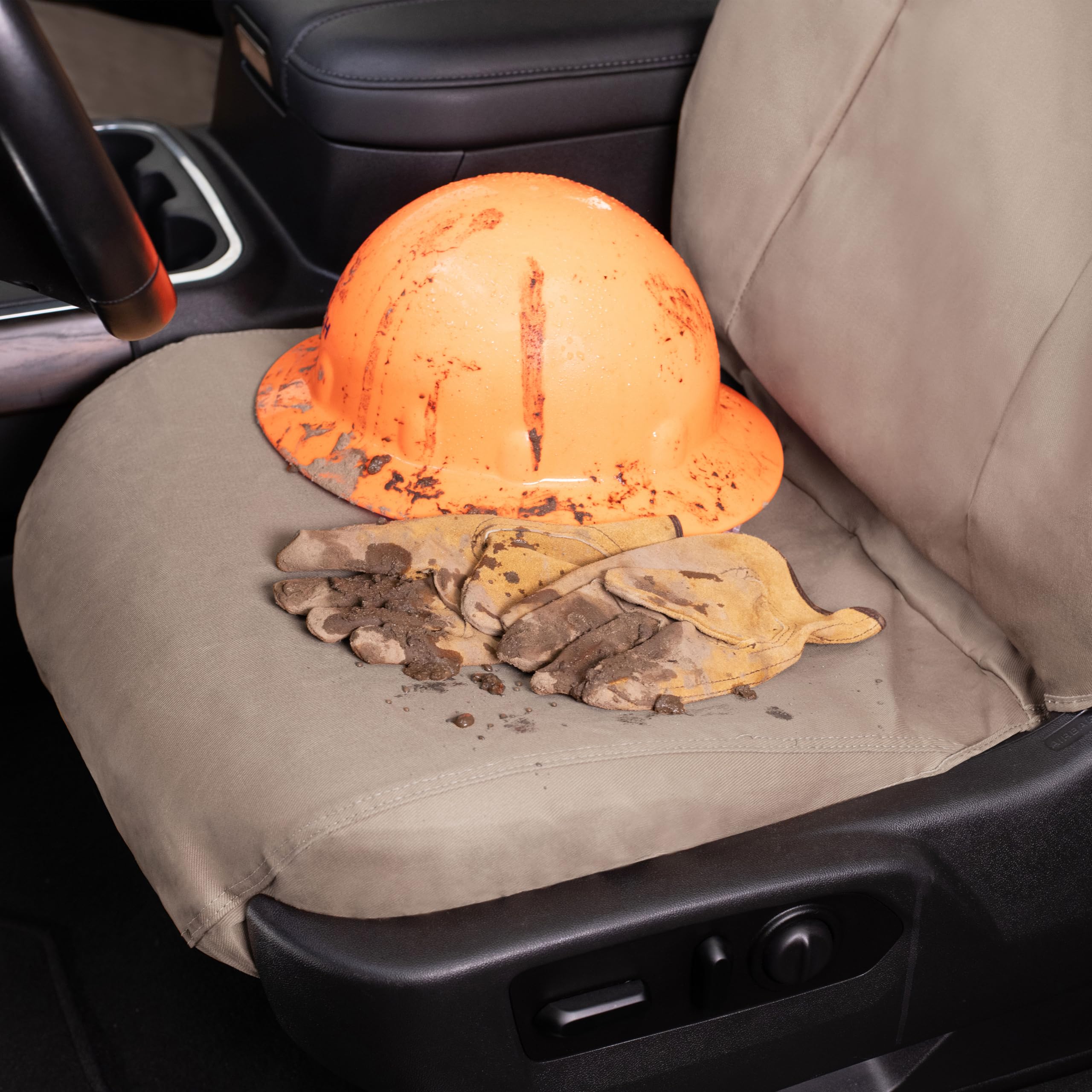 Covercraft Custom Polycotton Seat Covers | Fits 2024-2025 Jeep Gladiator Without Molle Panel | 1st Row Bucket Seats, Taupe