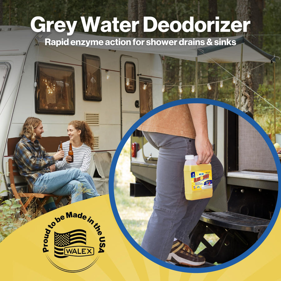 Elemonate Walex Liquid Grey Water Deodorizer for RV, Camper & Marine - Dissolves Grease & Organic Sludge to Prevent Clogs, Freshens Sink & Drain Lines, Septic Tank Safe, Fresh Lemon, 32oz