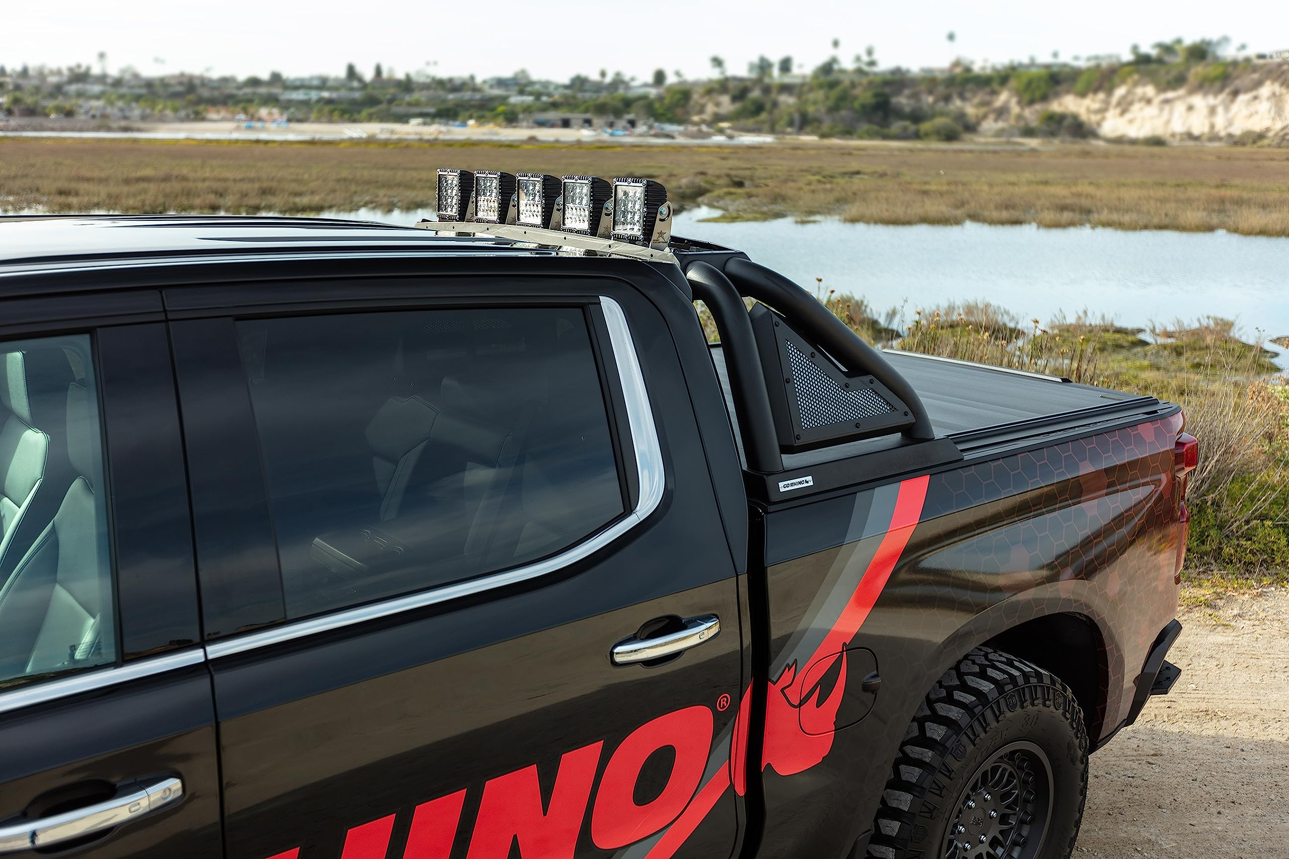 Sport Bar 2.0 Go Rhino w/Power Actuated Retractable Light Mount | Mild Steel, Textured Black | 911610T | Fits 2019-2023 Chevrolet/GMC Silverado/Sierra 1500; 2022 Silverado 1500 LTD