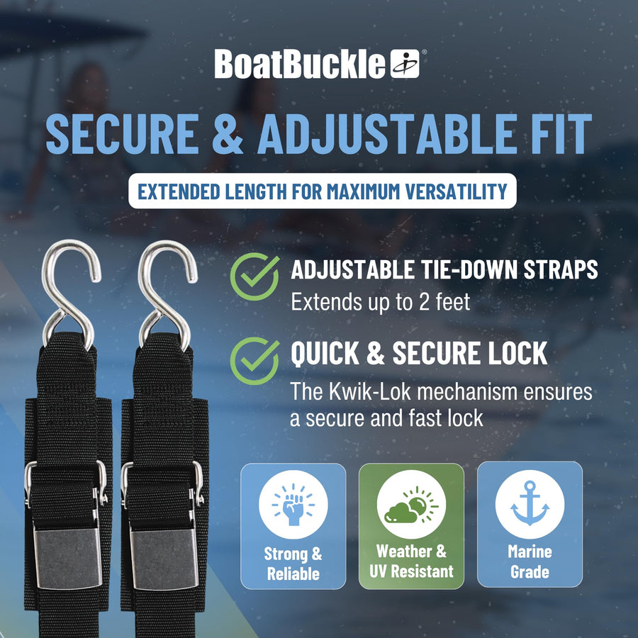 Kwik-Lok BoatBuckle Stainless Steel Transom Tie-Down, 2-Inch x 2-Feet