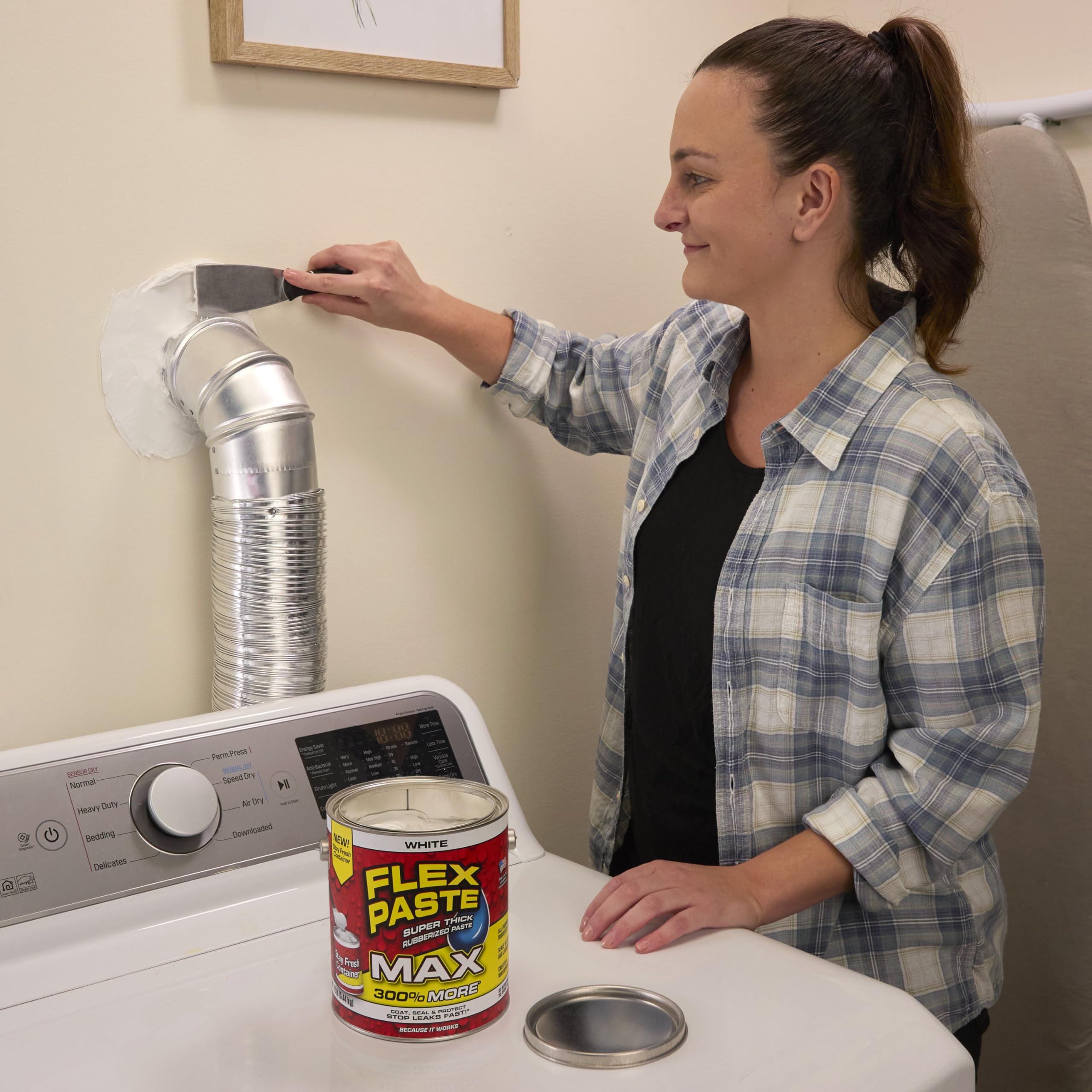 Flex Paste, Paintable Waterproof Putty, Spackle Sealant, Fill Gaps Cracks Holes - Block Out Water and Air - UV Resistant - Walls, Drywall, EPDM, Concrete, Roof, RV Repairs, White, MAX