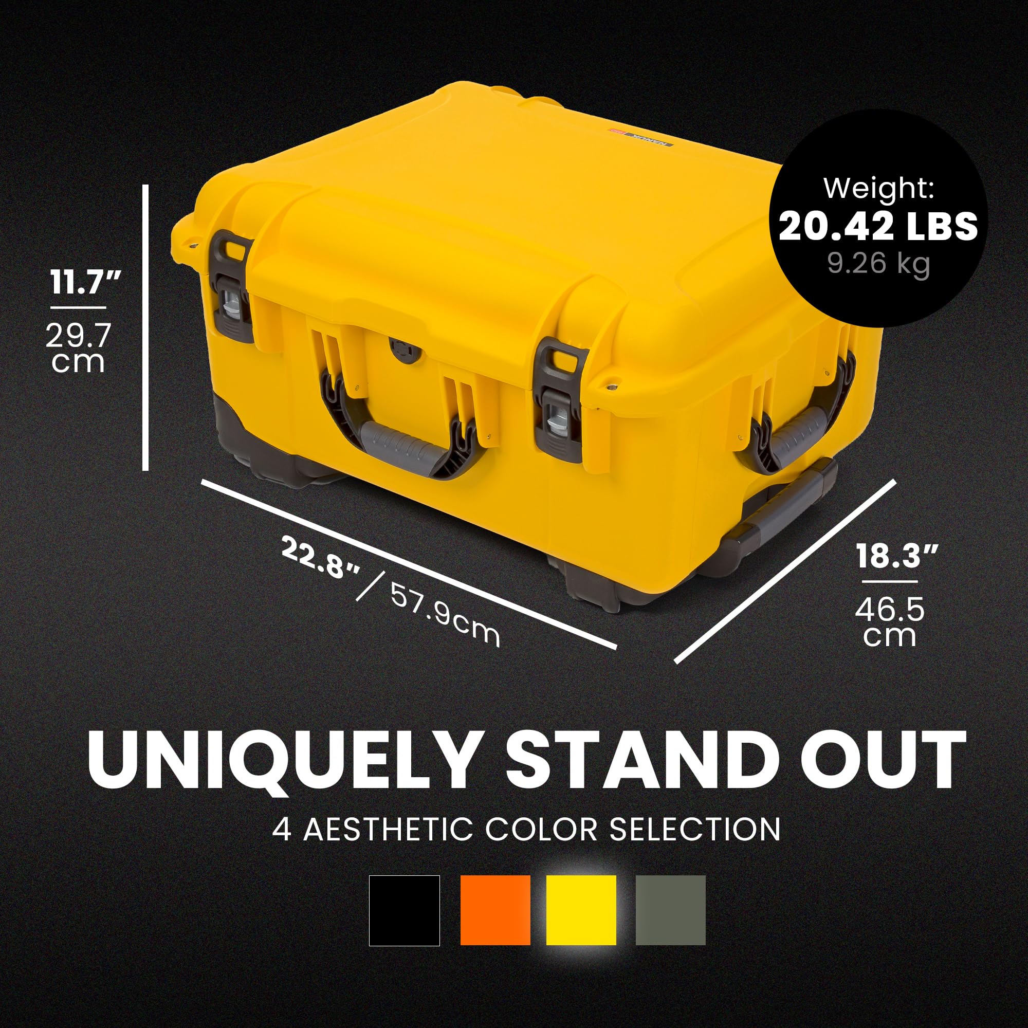 Pro Photo Kit NANUK 950 – Waterproof Travel Camera Hard Case with Padded Dividers and Wheels, 22.8” x 18.3” x 11.7”, Dustproof and Impact-Resistant, Ideal for Heavy Loads – Yellow