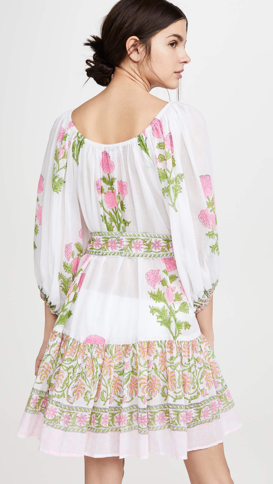 Women's Cotton Boho Dress Juliet Dunn, White/Pale Pink Neon, One Size