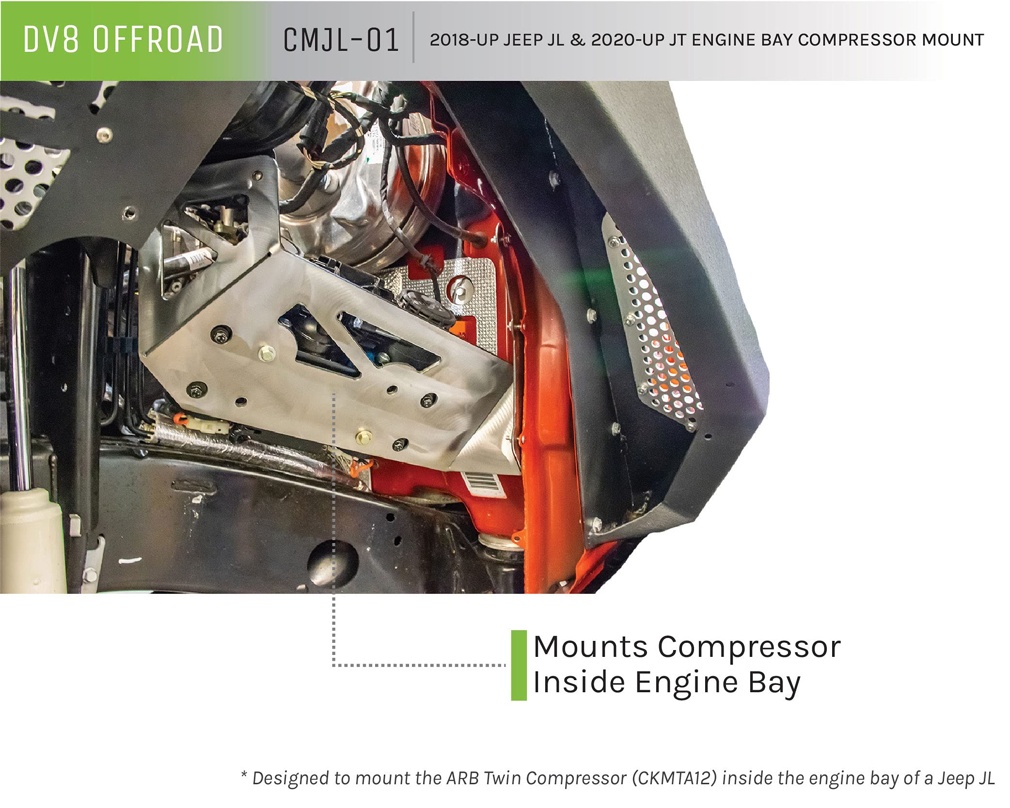 Compressor Mount Air Locker for The 2018-2023 Jeep Wrangler JL & 2020-2023 Gladiator JT | Fits Inside Engine Bay | Compatible with CKMTA12 Compressor | DV8 Offroad