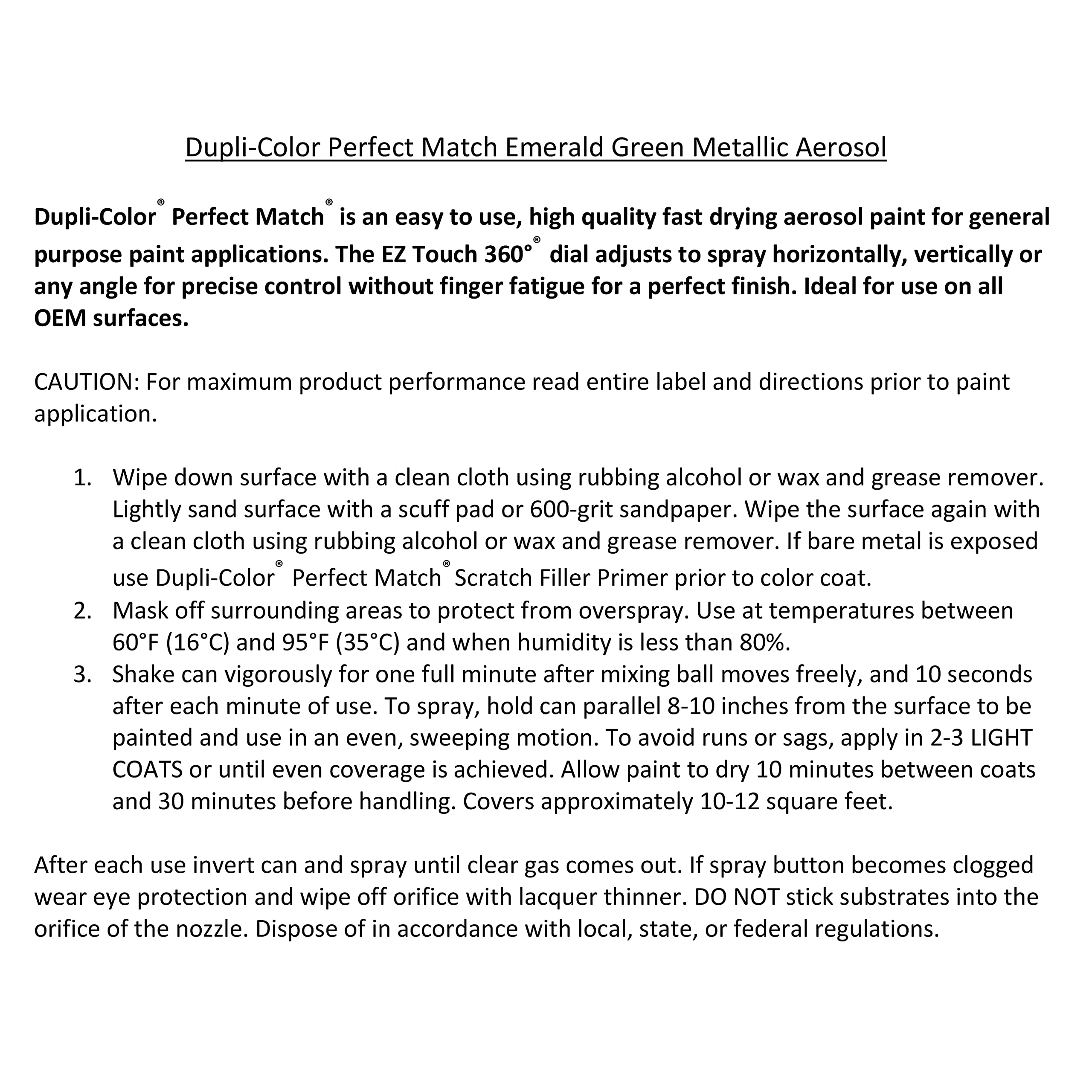 Perfect Match Dupli-Color Automotive Spray Paint – General Motors Emerald Green Metallic, 43 WA159A, 43 WA177B – 8 oz. Aerosol Can