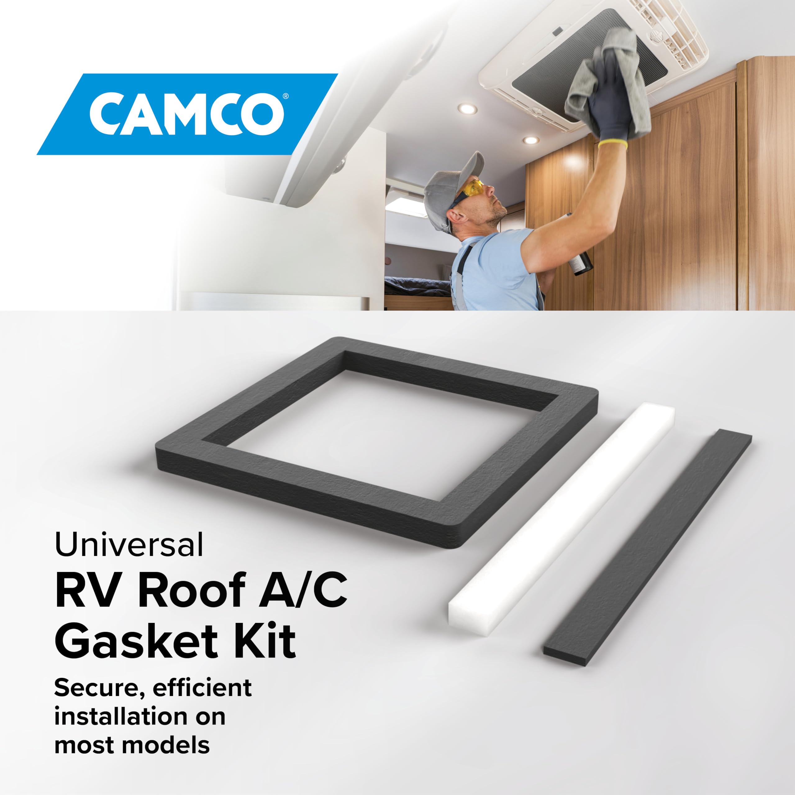 Universal Camper Roof A/C Gasket Kit Camco 14-Inch x 14-Inch - Features a Waterproof Compression Seal, Self-Adhesive Picture Frame Gasket, and Self-Adhesive Leveling Pads (25071)