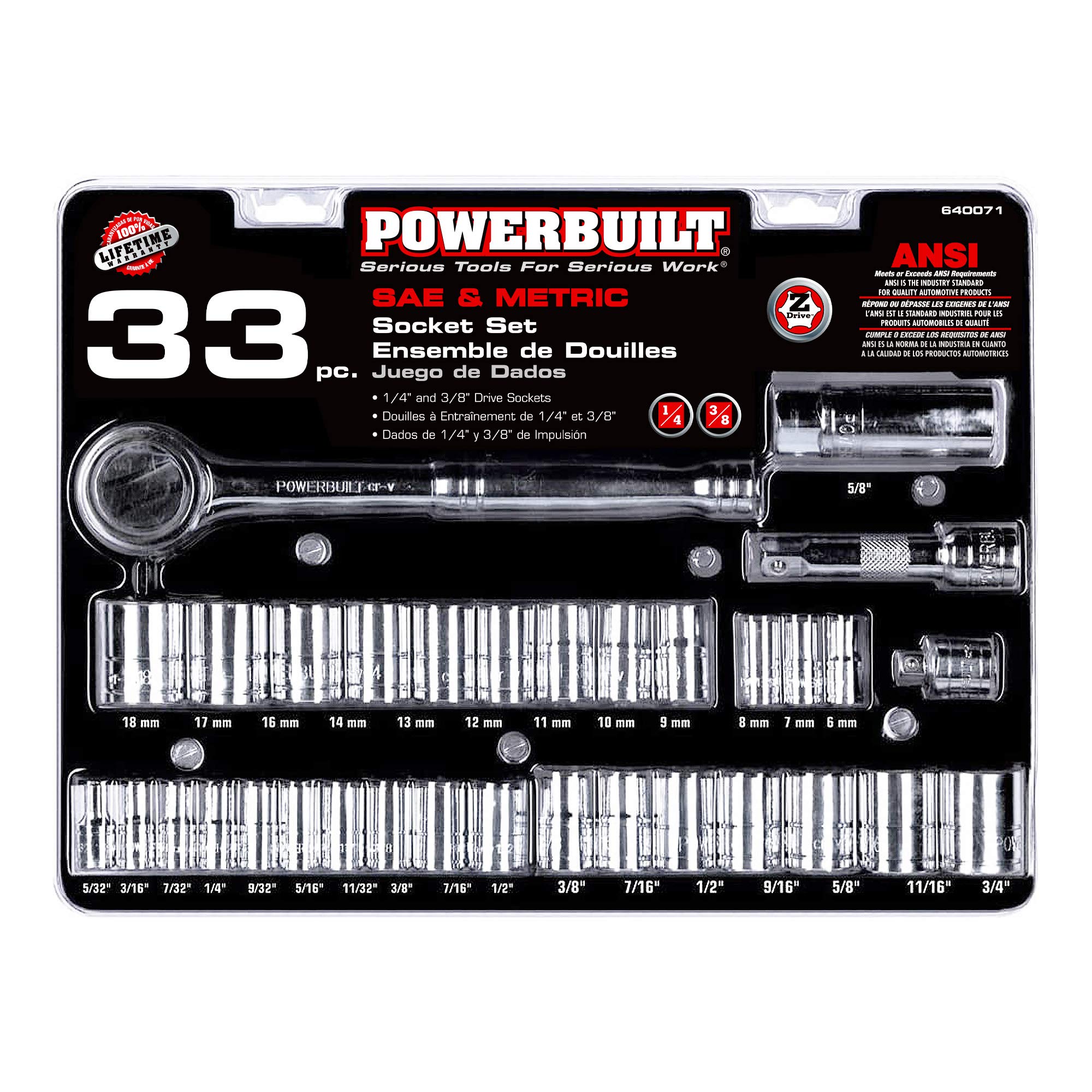 640071 Powerbuilt Socket Set, 33-Piece