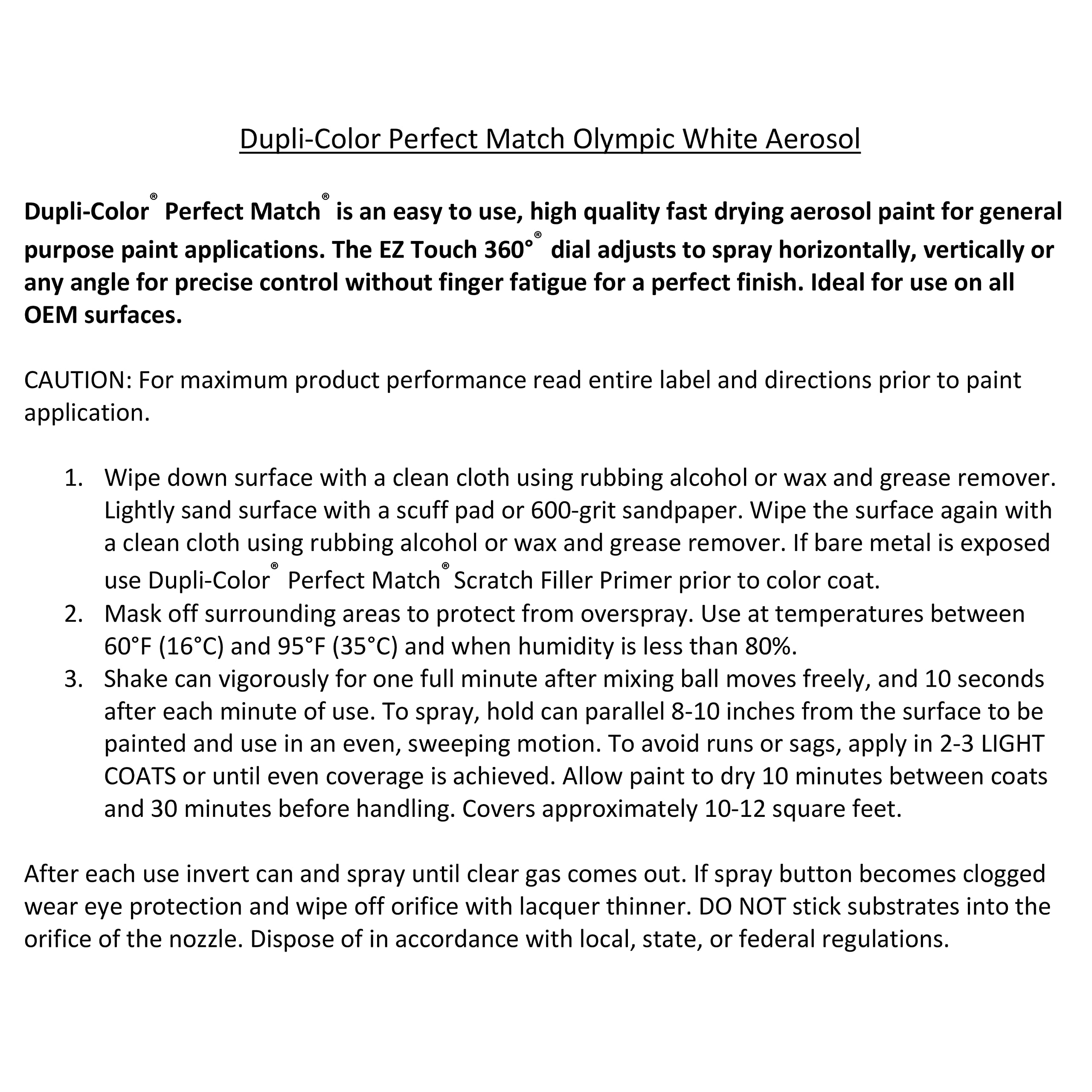 Automotive Spray Paint Dupli-Color EBGM04347 Perfect Match – General Motors Olympic White, 50 WA8624 – 8 oz. Aerosol Can