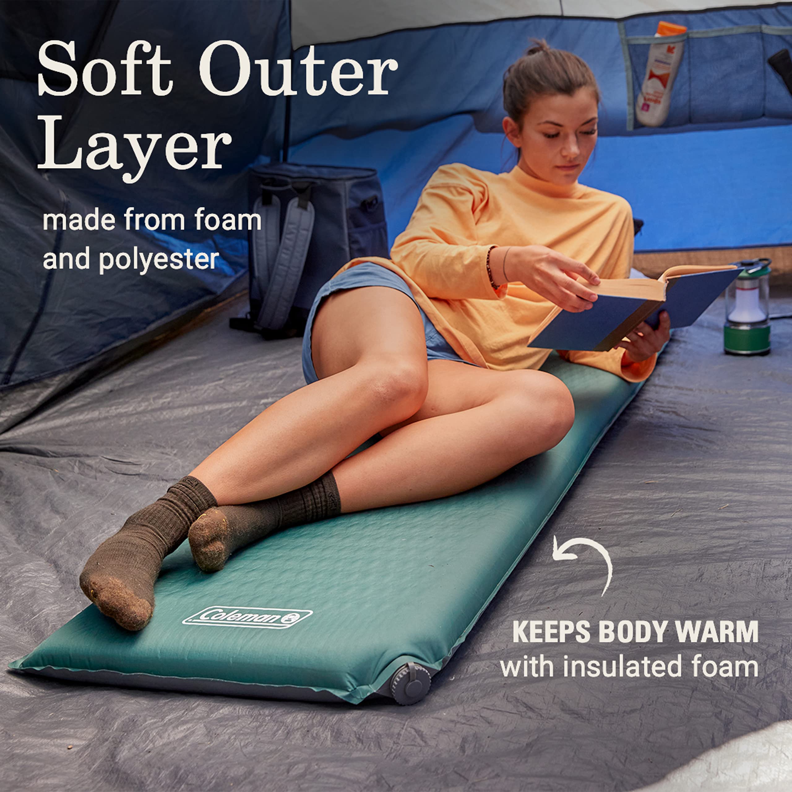 Silver Springs Coleman Self-Inflating Sleeping Pad, Comfortable Camp Pad with Insulating Foam & Durable PVC Coating, Lightweight Sleeping Mat Inflates in Minutes