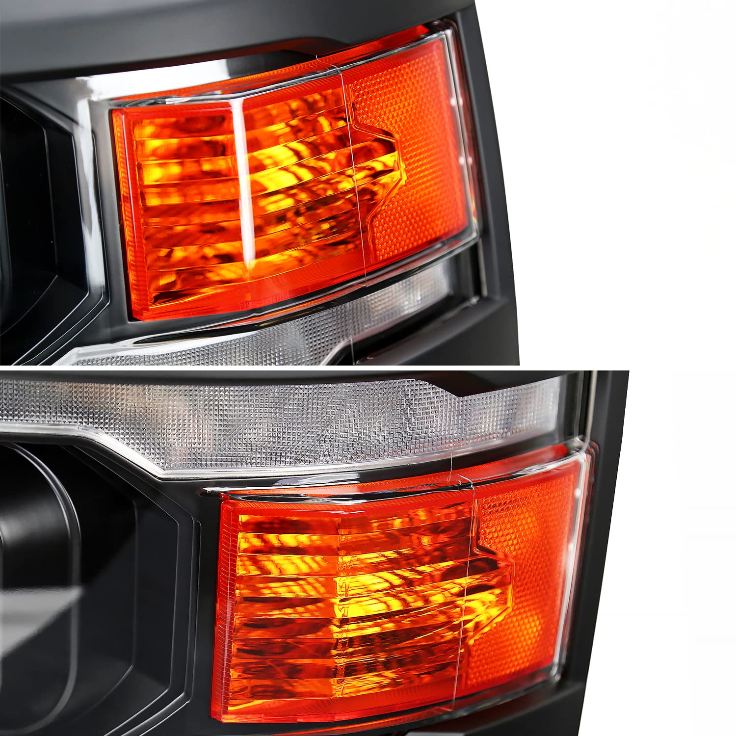 Black w/Black Trim SPEC-D TUNING Projector Headlights w/Sequential Switchback LED Strip and Startup Animation Compatible with 2014-2015 Chevy Silverado 1500, Left + Right Pair Headlamps Assembly