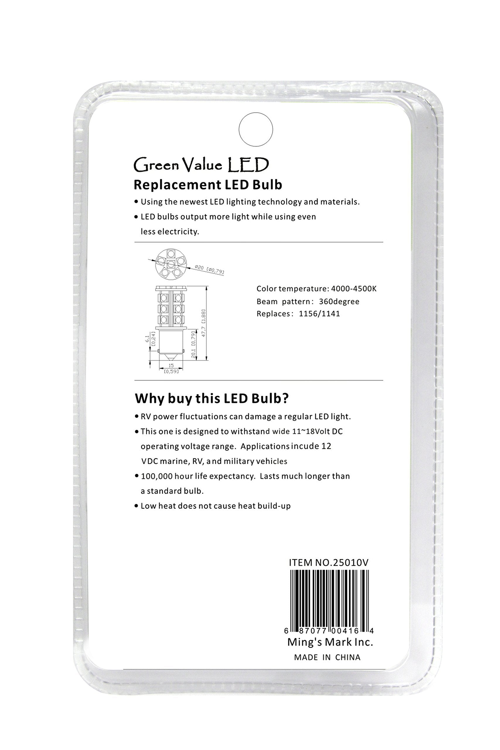 LED Bulb Ming's Mark 25010V 1156/1141 Base - Natural White, Pack of 6