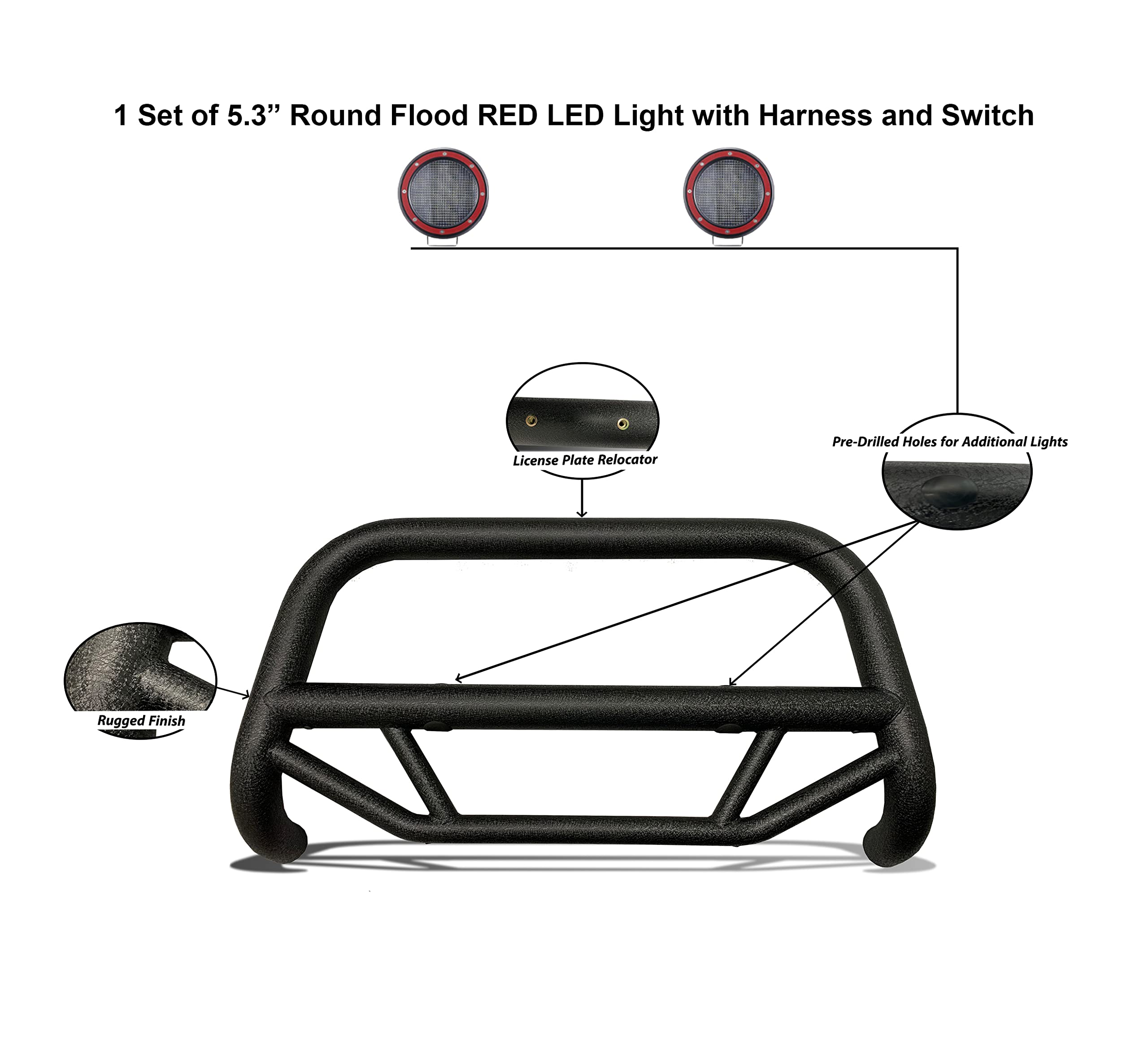 Max T Black Horse Bull Bar Kit Textured Black Compatible with 2019-2023 Ford Ranger-MBT-MF312-PLFR