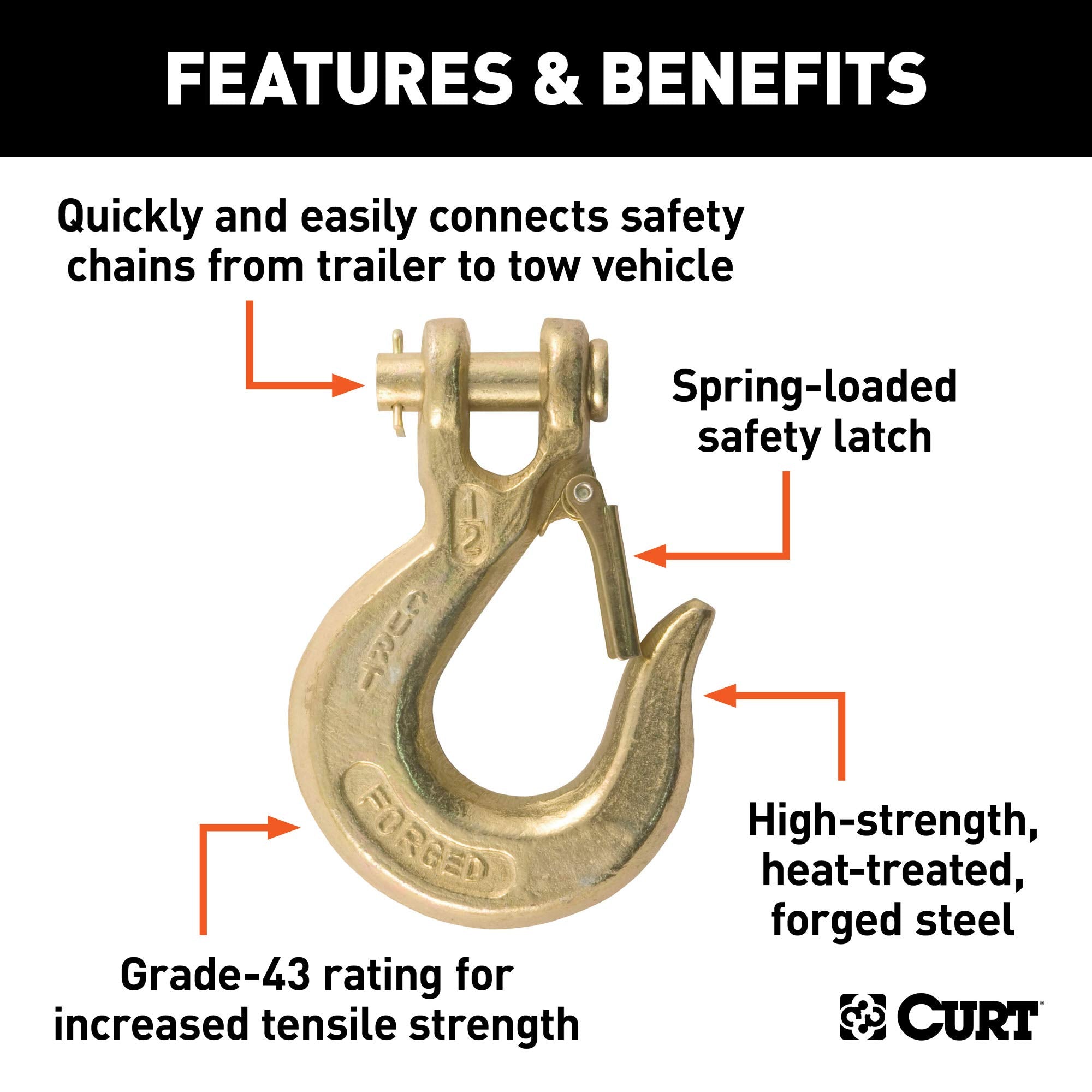 CURT 1/2-Inch Forged Steel Clevis Slip Hook with Safety Latch, 35,000 lbs, 1-1/4-In Opening, 5/8" Pin
