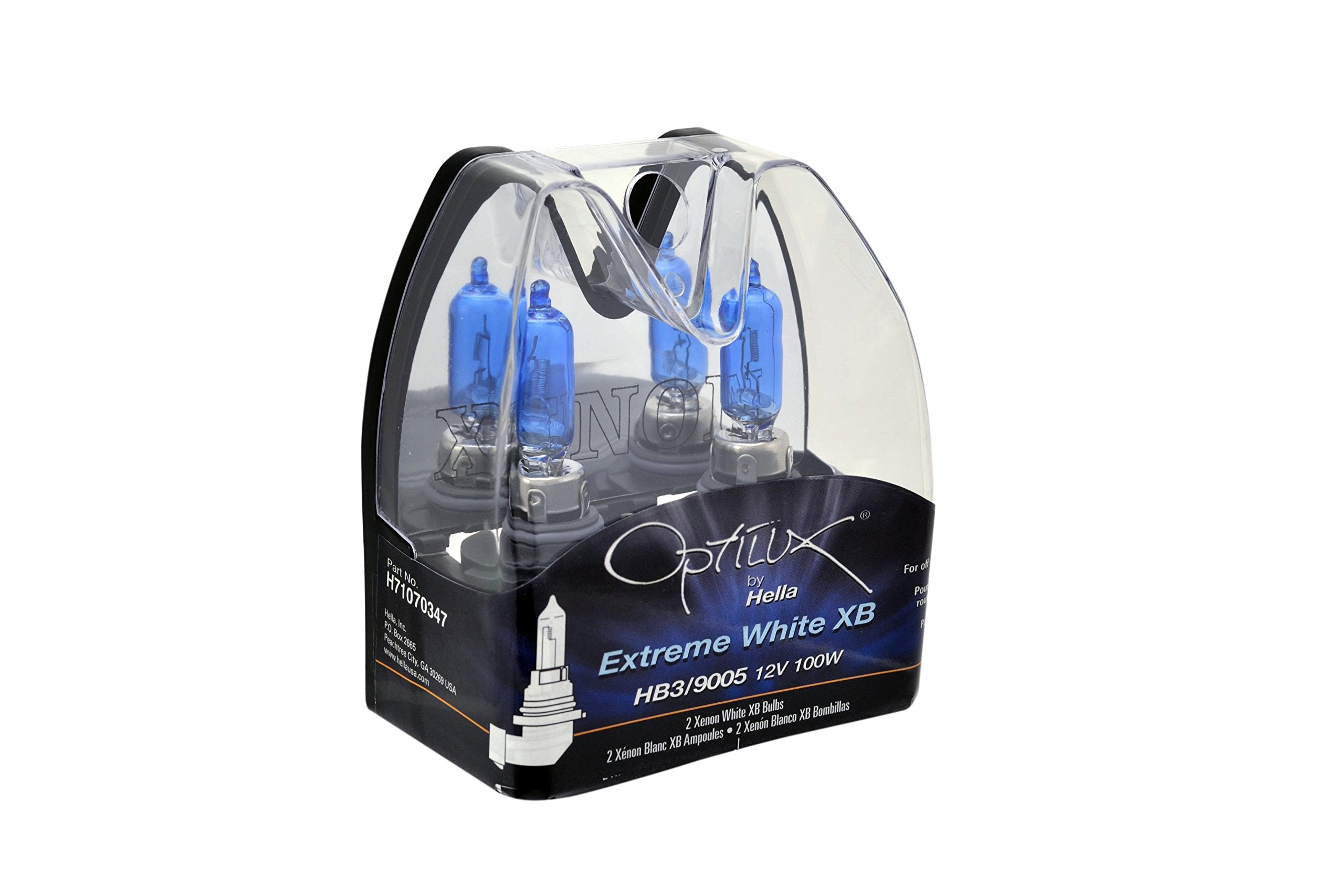 Hella H71070347 HB3 9005 Optilux XB Series Xenon White Halogen Bulbs, 12V, 100W, 2 Pack