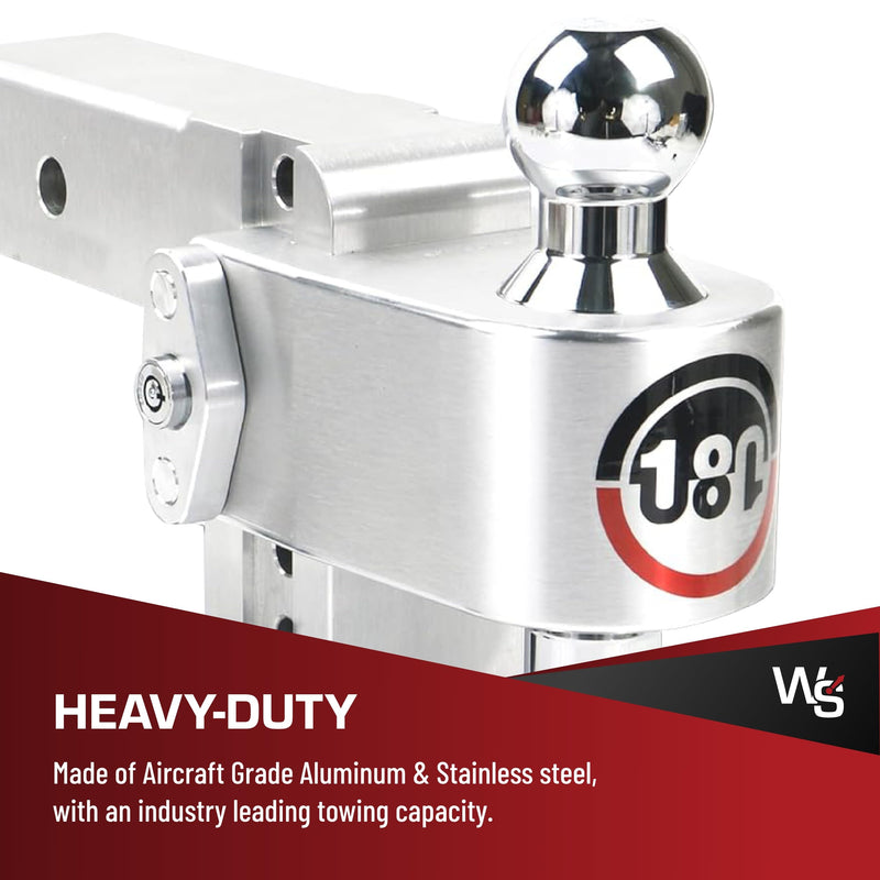 Weigh Safe Adjustable Hitch Ball Mount Trailer - 4" Adjustable Drop Hitch for 2.5" Receiver - Premium Heavy Duty Aluminum Trailer Tow Hitch w/Chrome Plated Tow Balls (2" & 2 5/16") - 18,500 GTW