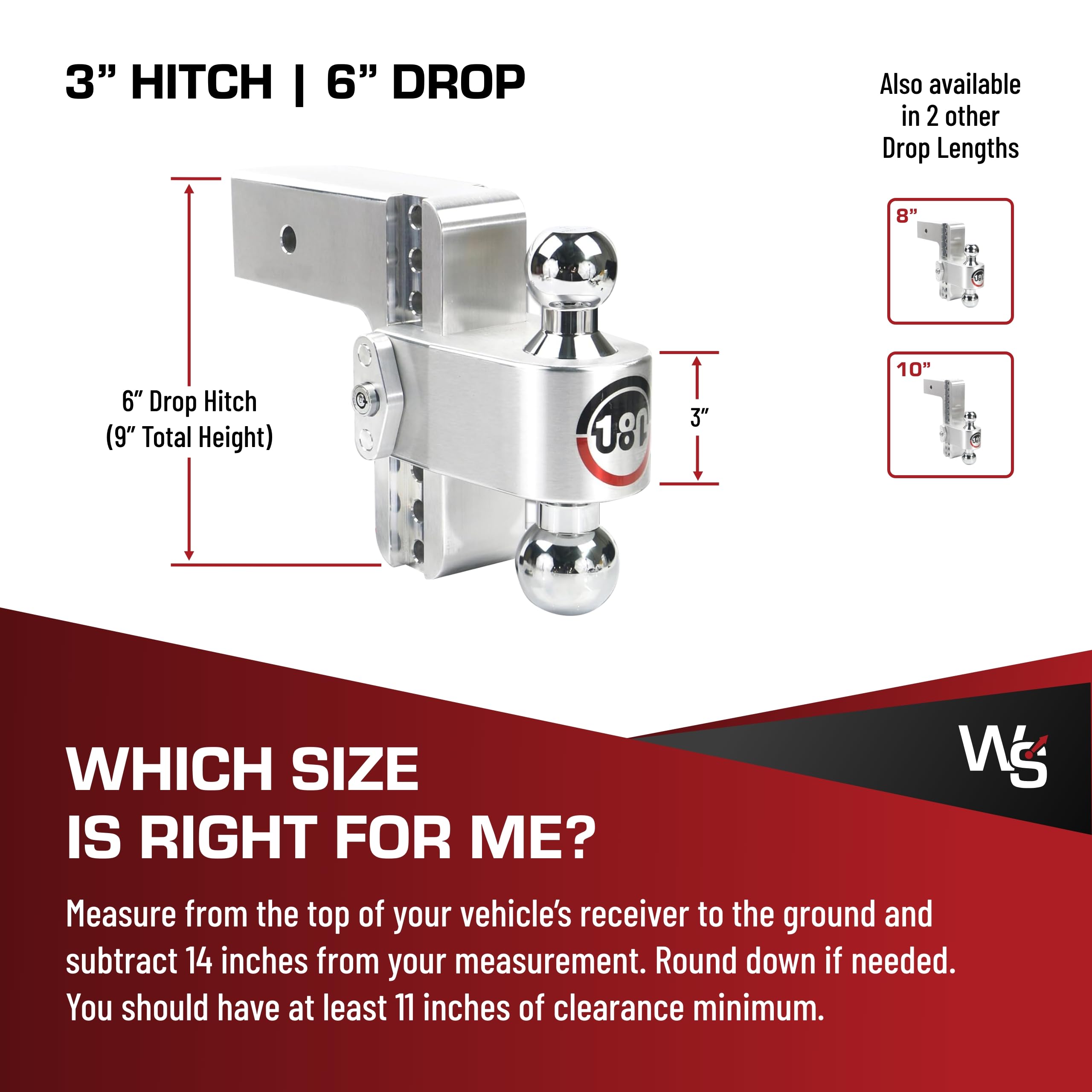 Weigh Safe Adjustable Trailer Hitch - 180-Degree Trailer Hitch for Towing - Compatible with 3" Receivers - 6" Drop, Chrome-Plated Tow Balls, 21,000 GTW, 2-Piece Lock Set
