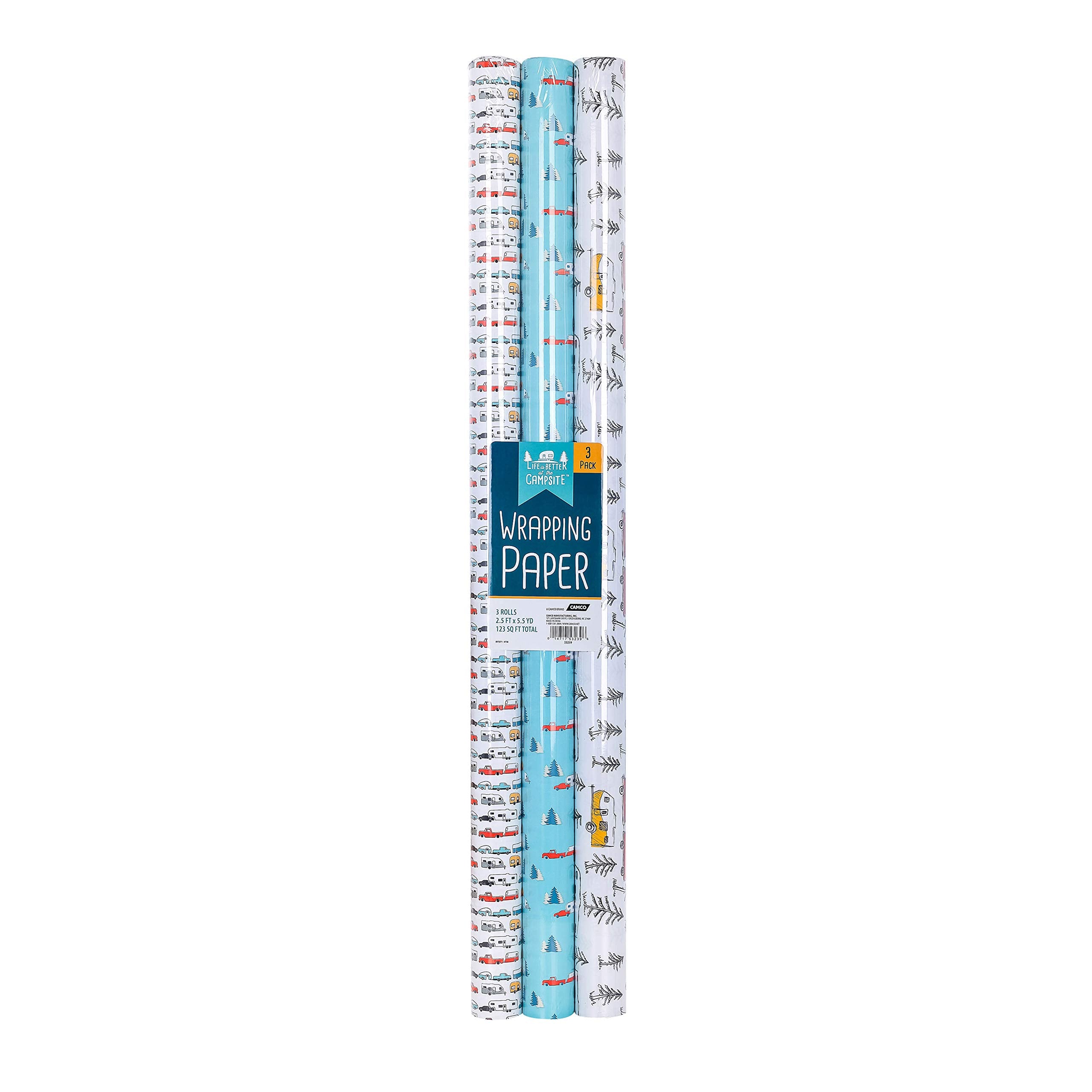 Camco Decorative Gift Wrapping Paper Set Life is Better at The Campsite with 3 Different Designs - Excellent for The Holidays, Birthdays and Other Special Occasions! (53239)