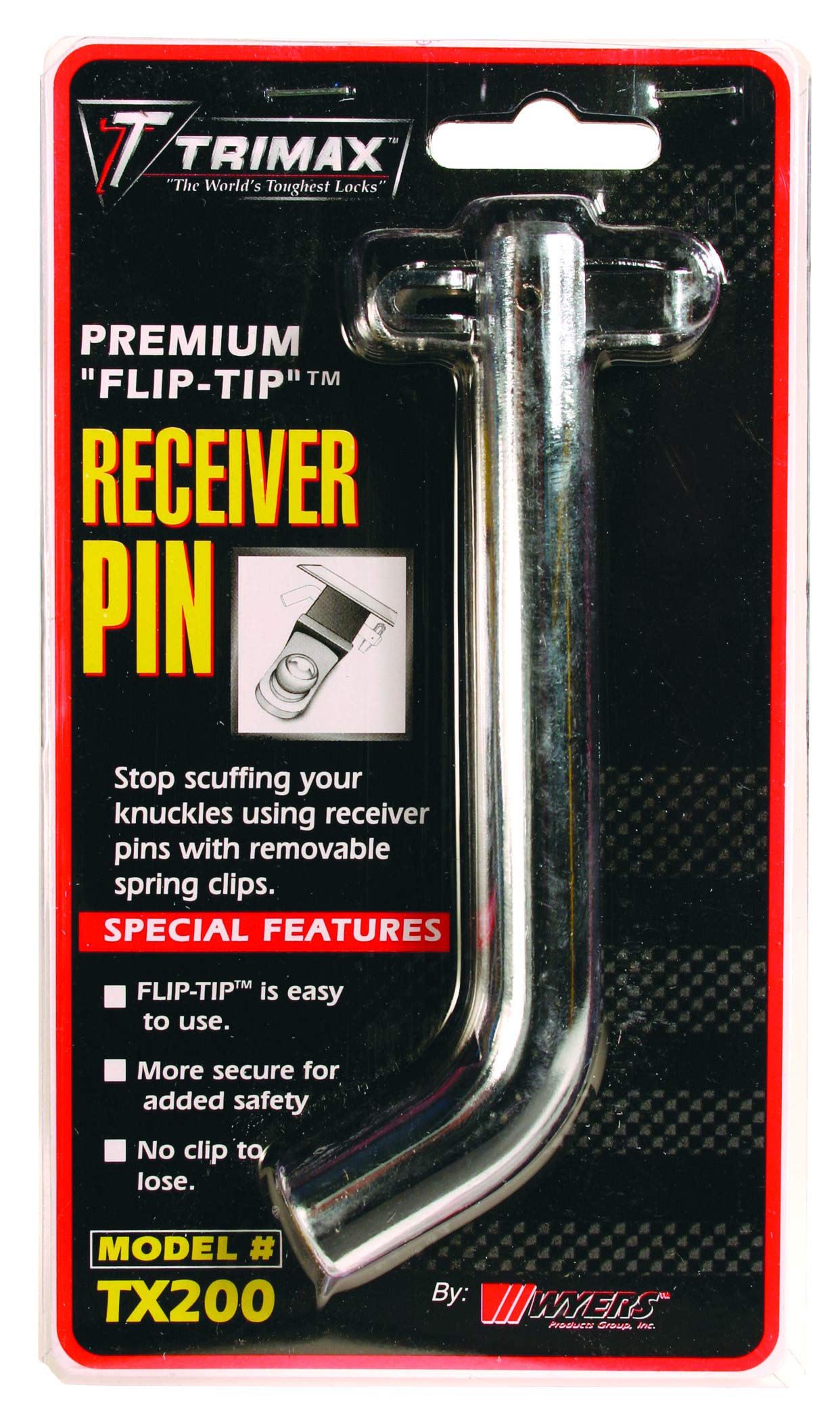 Trimax Flip-Tip Premium 5/8" Dia. Receiver Pin TX200, Clam Packaging, Chrome