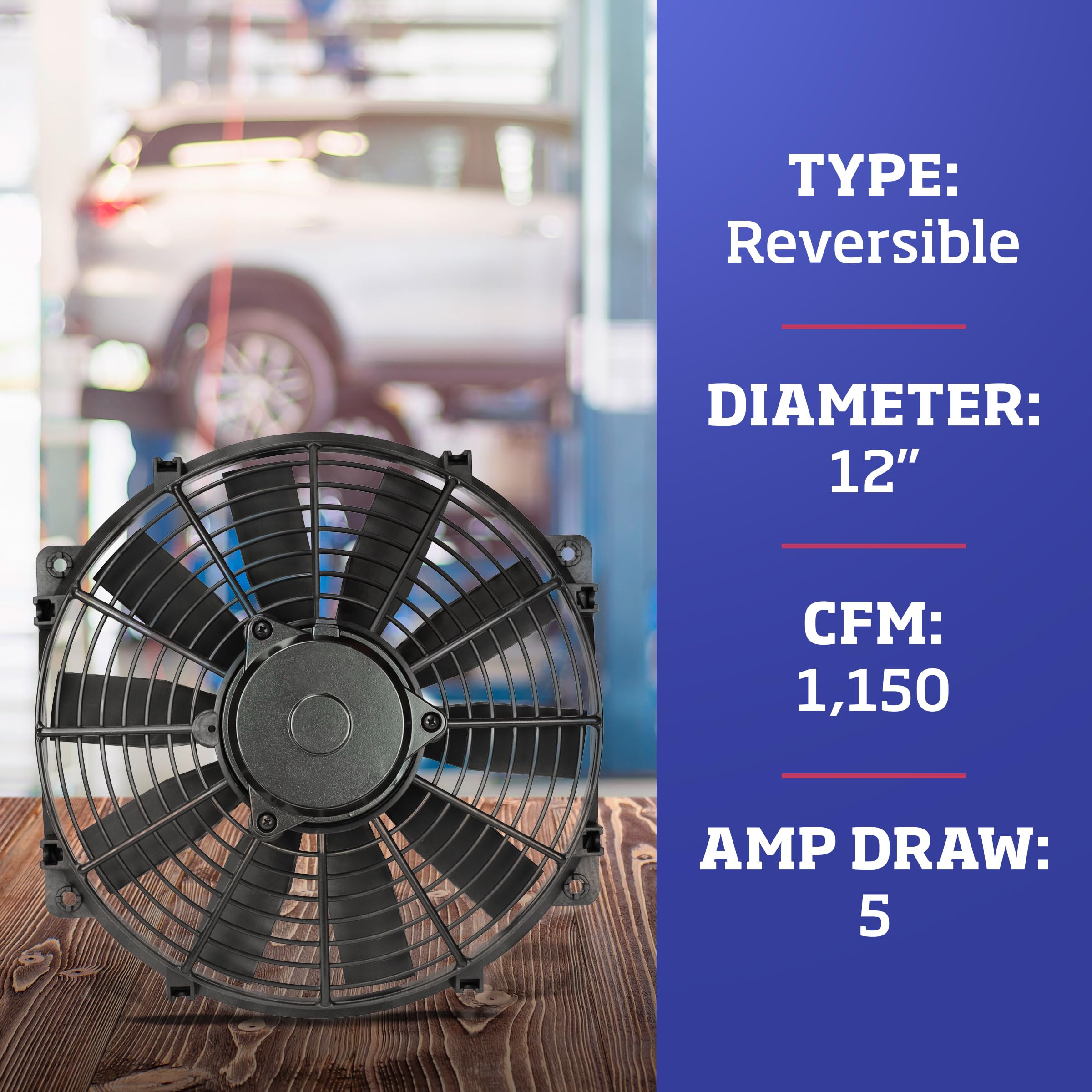 24-Volt Trimline Black Reversible Electric Fan, Pusher-Puller Fan (11224), Car Accessories, 12 Inches