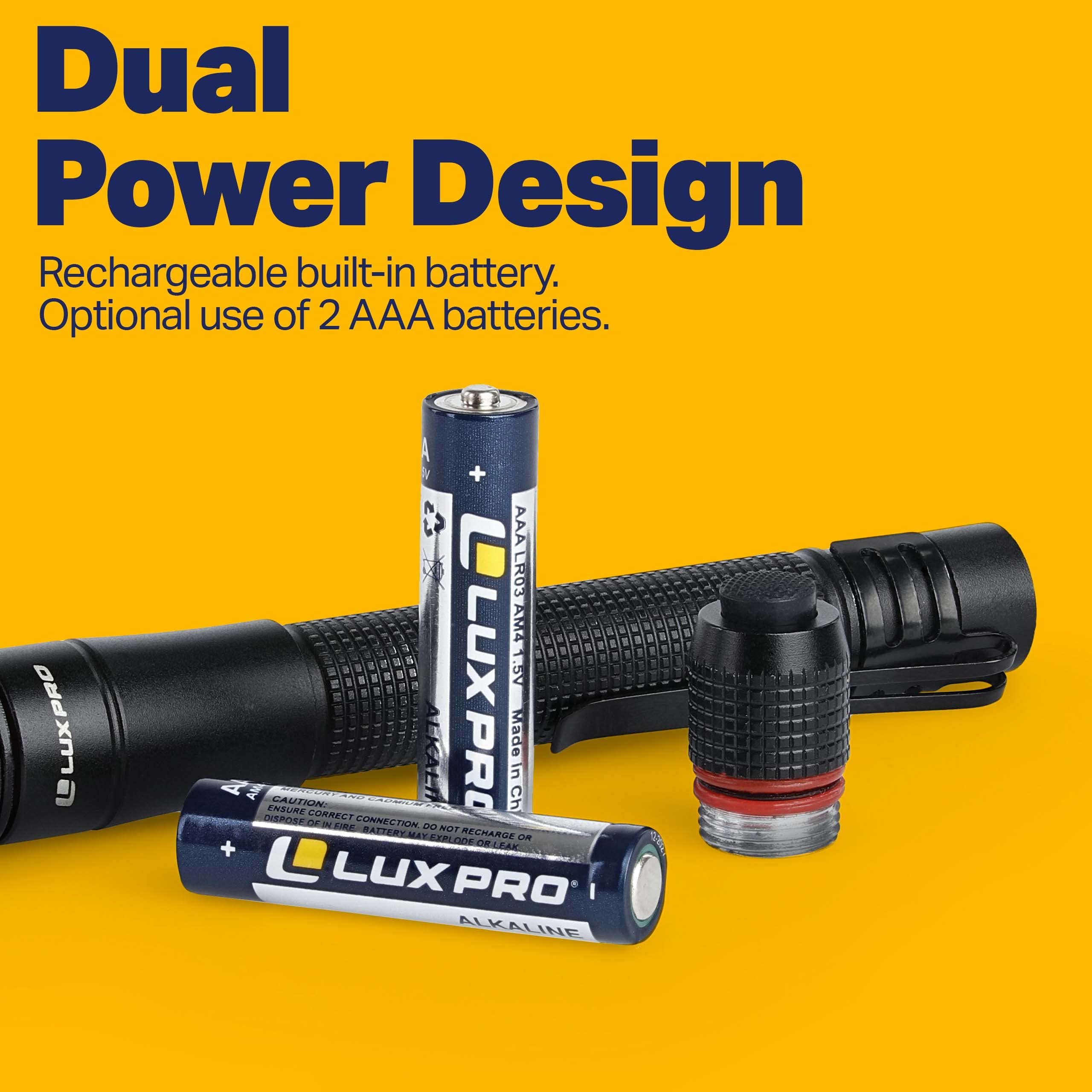 Dual Power LUXPRO Rechargeable Focusing LED Penlight Flashlight with Pocket Clip, 360 Lumen, USB Cable