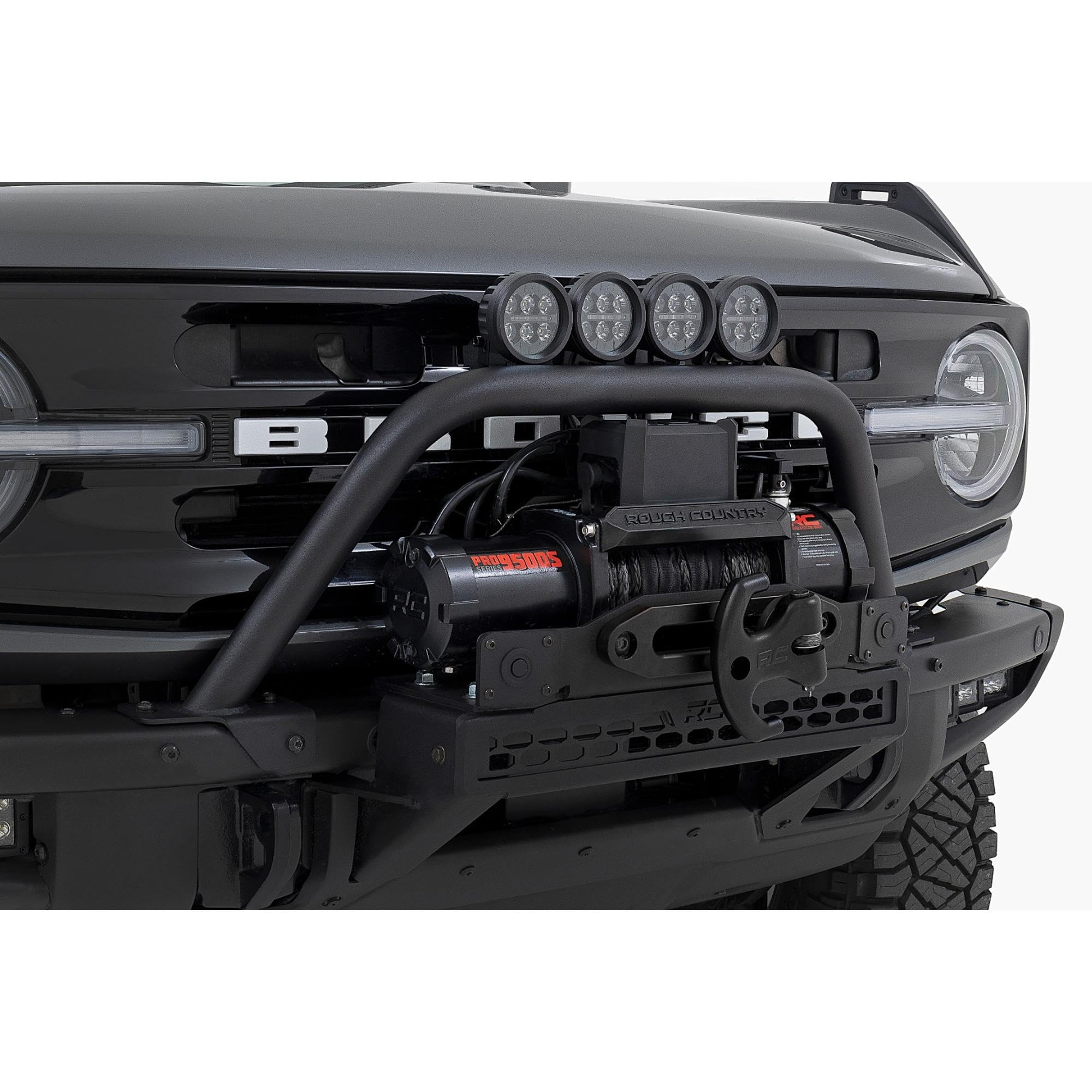 Rough Country Bull Bar Safari with Dual 3" Wide Angle LED Light for Ford Bronco (2021-2025) - 2" Tubular Bar with (2) 3-inch Wide-Beam LED Lights